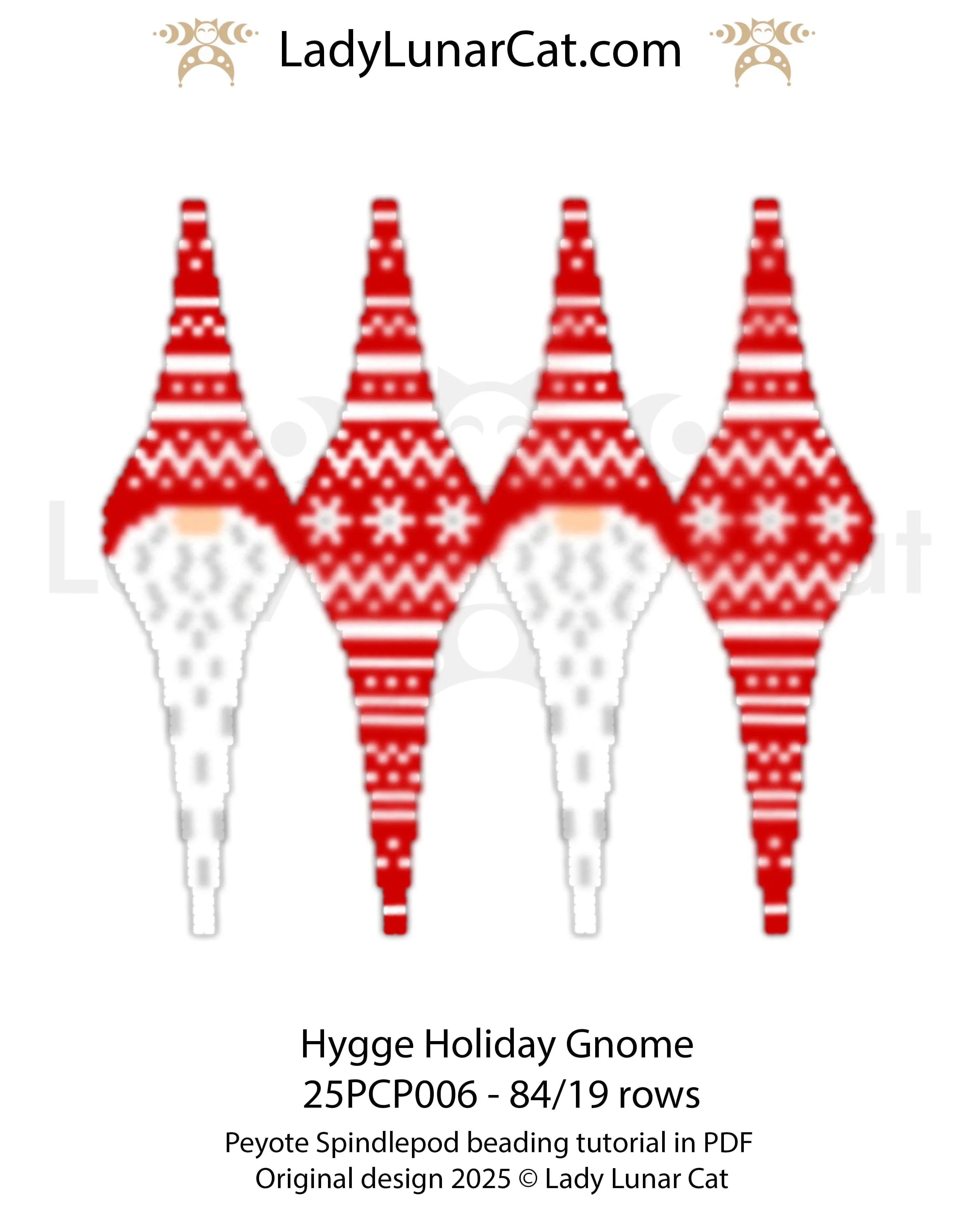 Hygge Holiday Gnome 3D peyote spindlepod - Scandi christmas ornament 84 beads PDF LadyLunarCat