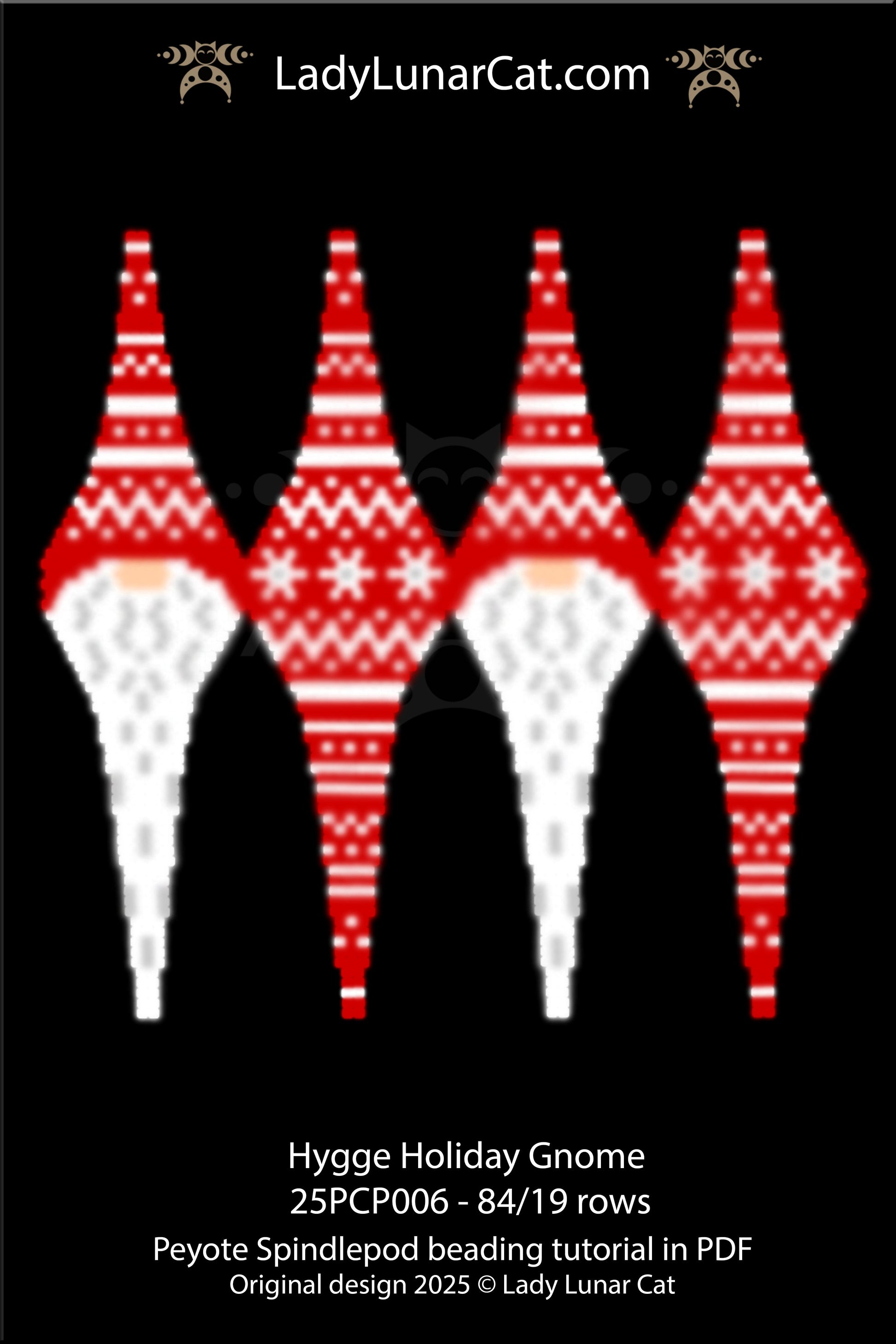 Hygge Holiday Gnome 3D Peyote Spindlepod Pattern | Scandi Santa Ornament | Quick DIY Christmas Gift LadyLunarCat