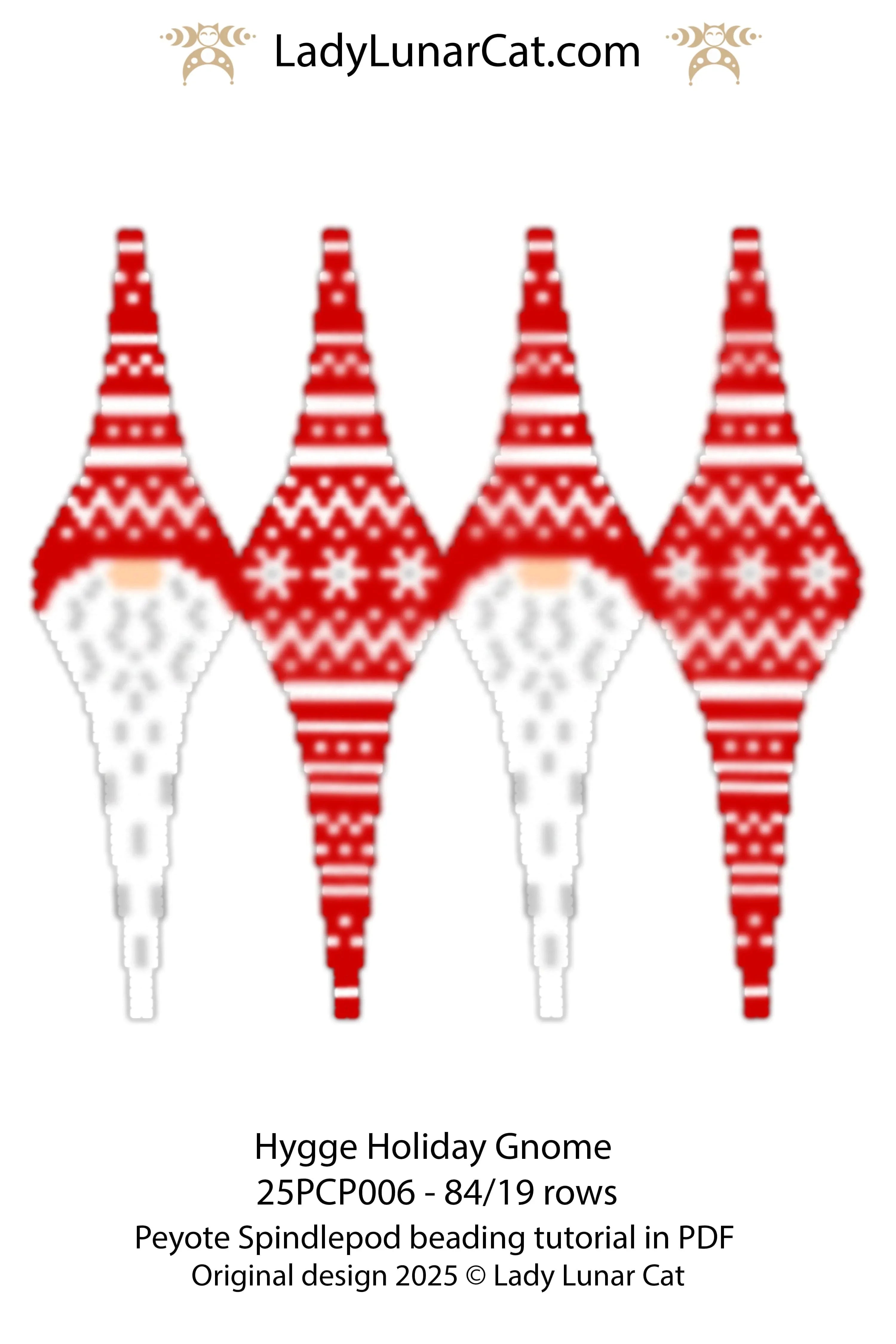 Hygge Holiday Gnome peyote pod detail - 4 colors Miyuki Delica nordic pattern LadyLunarCat