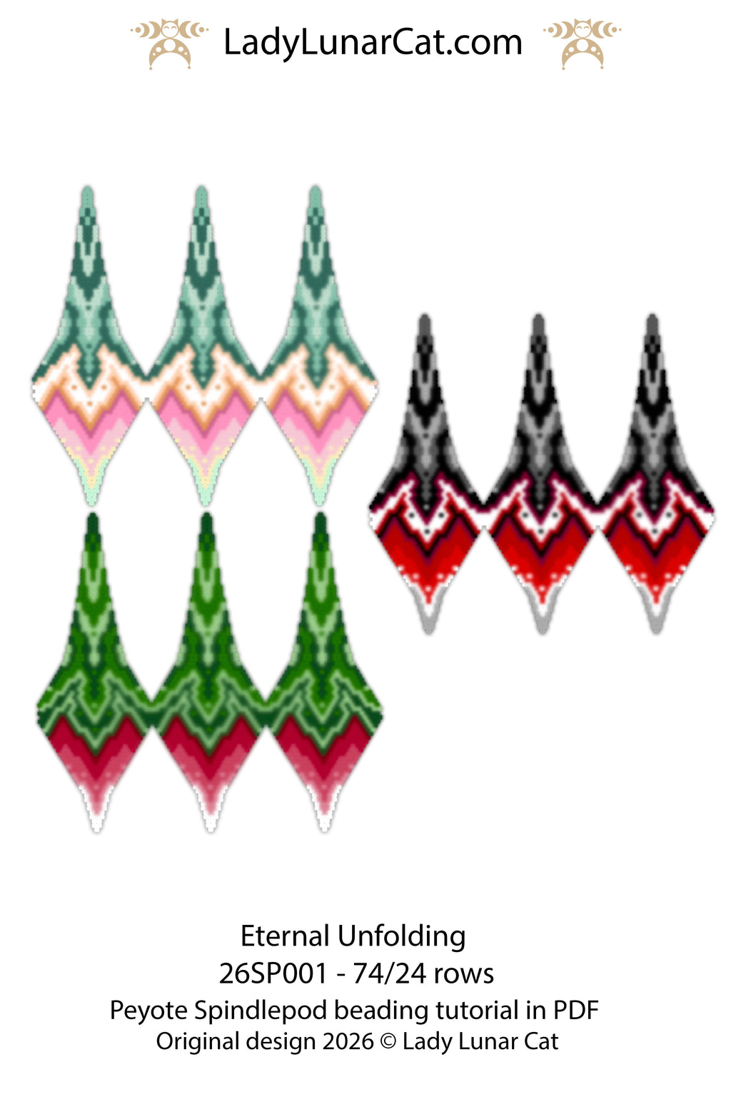 3-in-1 Eternal Unfolding | 3D Peyote Spindlepod Beading Pattern | Art Deco Floral Ornament PDF Tutorial LadyLunarCat