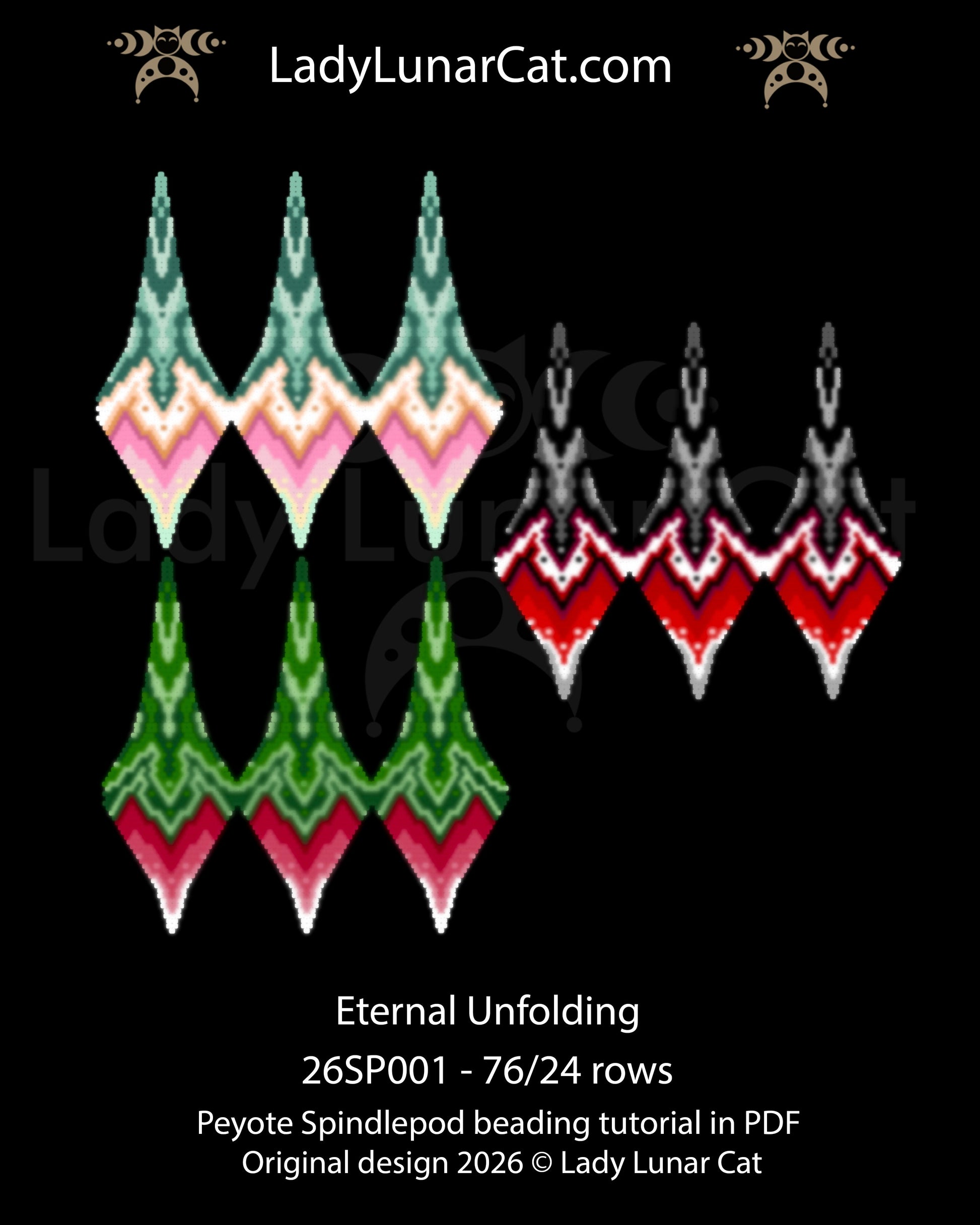 3-in-1 Eternal Unfolding | 3D Peyote Spindlepod Beading Pattern | Art Deco Floral Ornament PDF Tutorial LadyLunarCat
