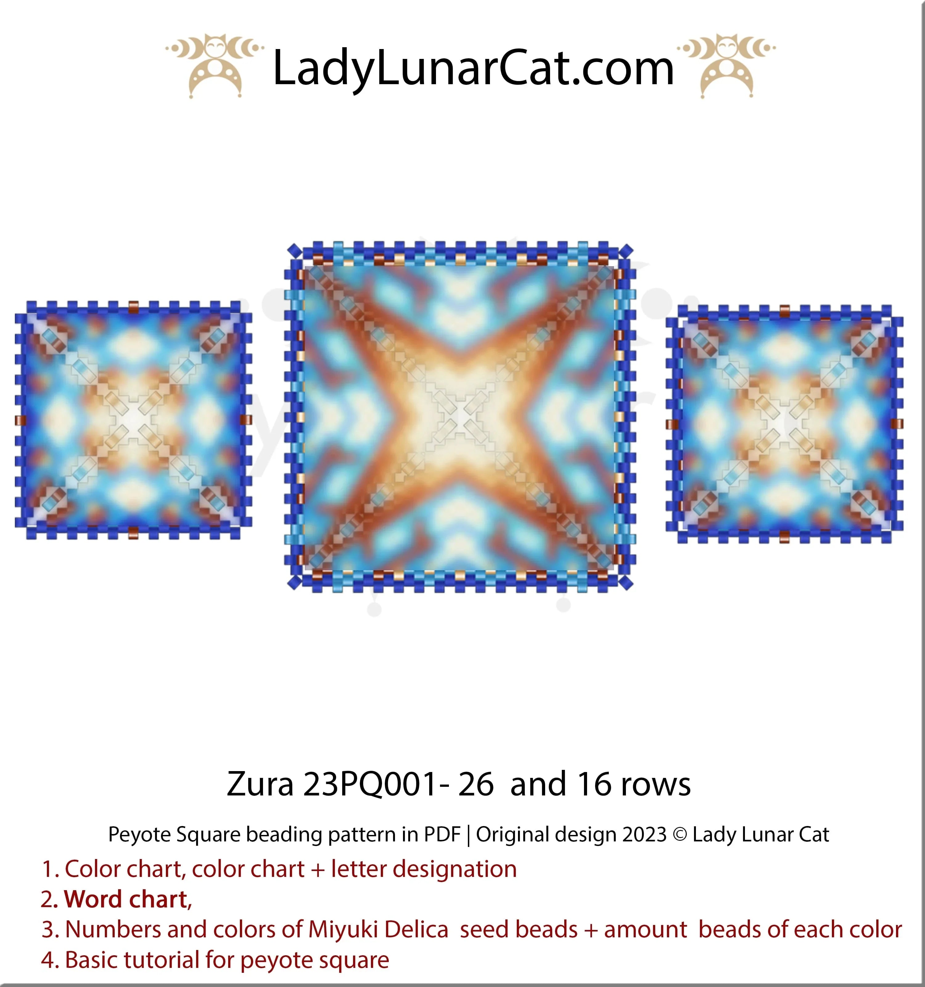 Zura beaded square large size - 31x26 beads deep blue geometric design LadyLunarCat