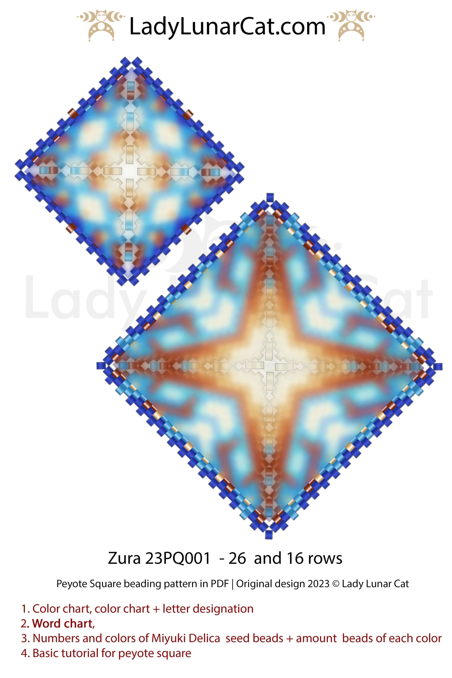 Peyote square pattern for beading Zura 23PQ001 LadyLunarCat