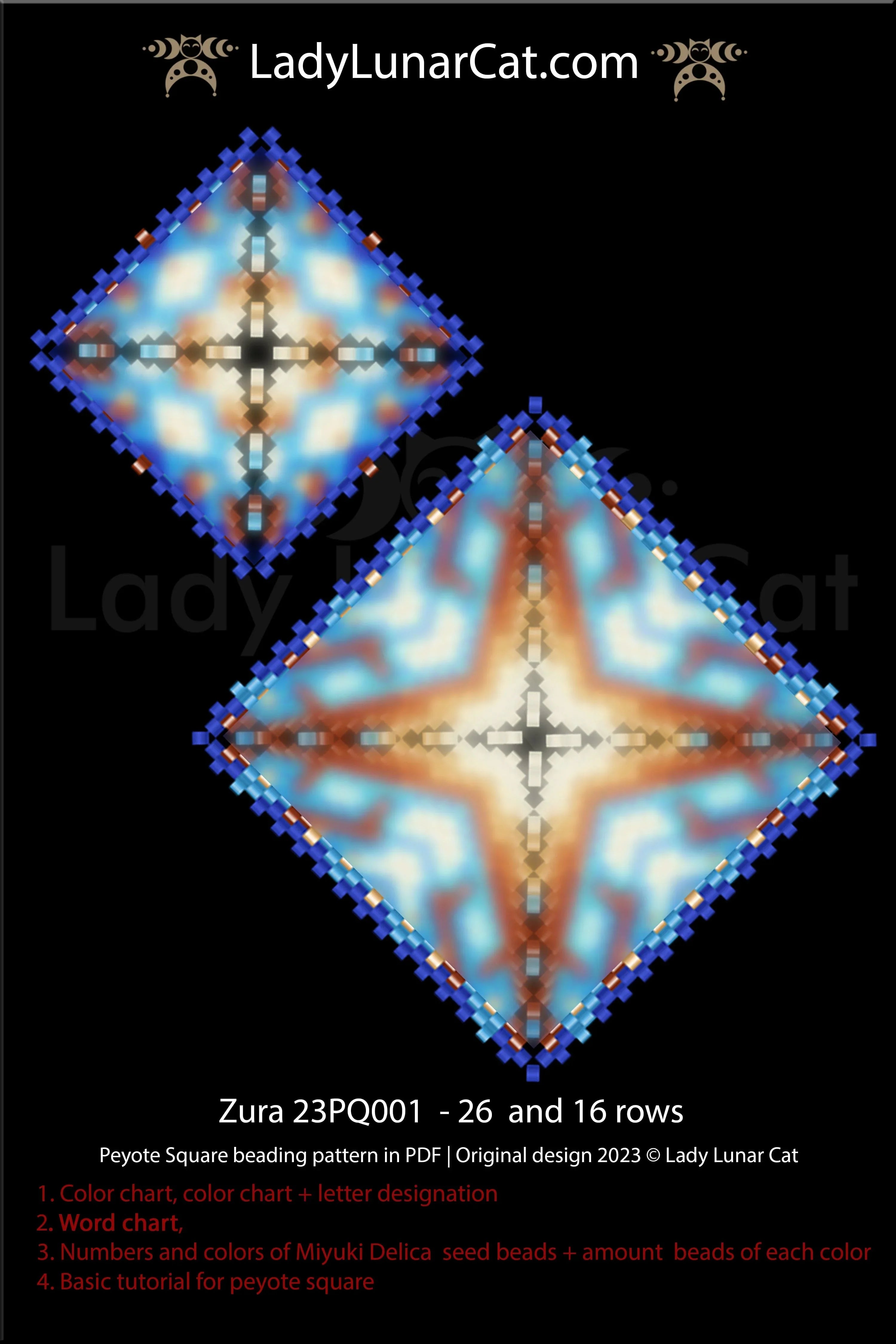 Zura beaded square detail - celestial blue Miyuki Delica 11/0 close up LadyLunarCat