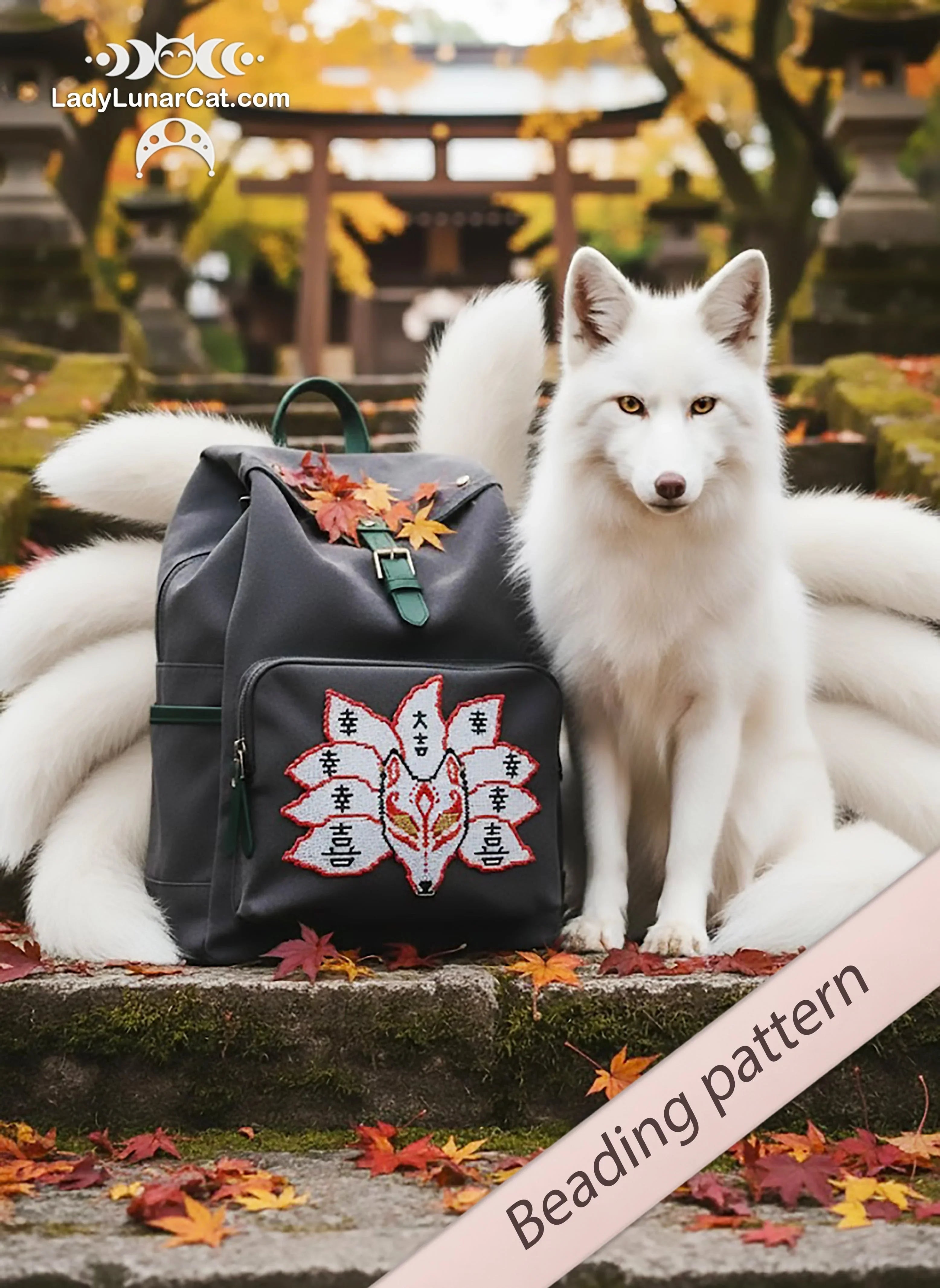 Kitsune beaded fox finished earring - brick stitch 77x78 beads 4 colors LadyLunarCat