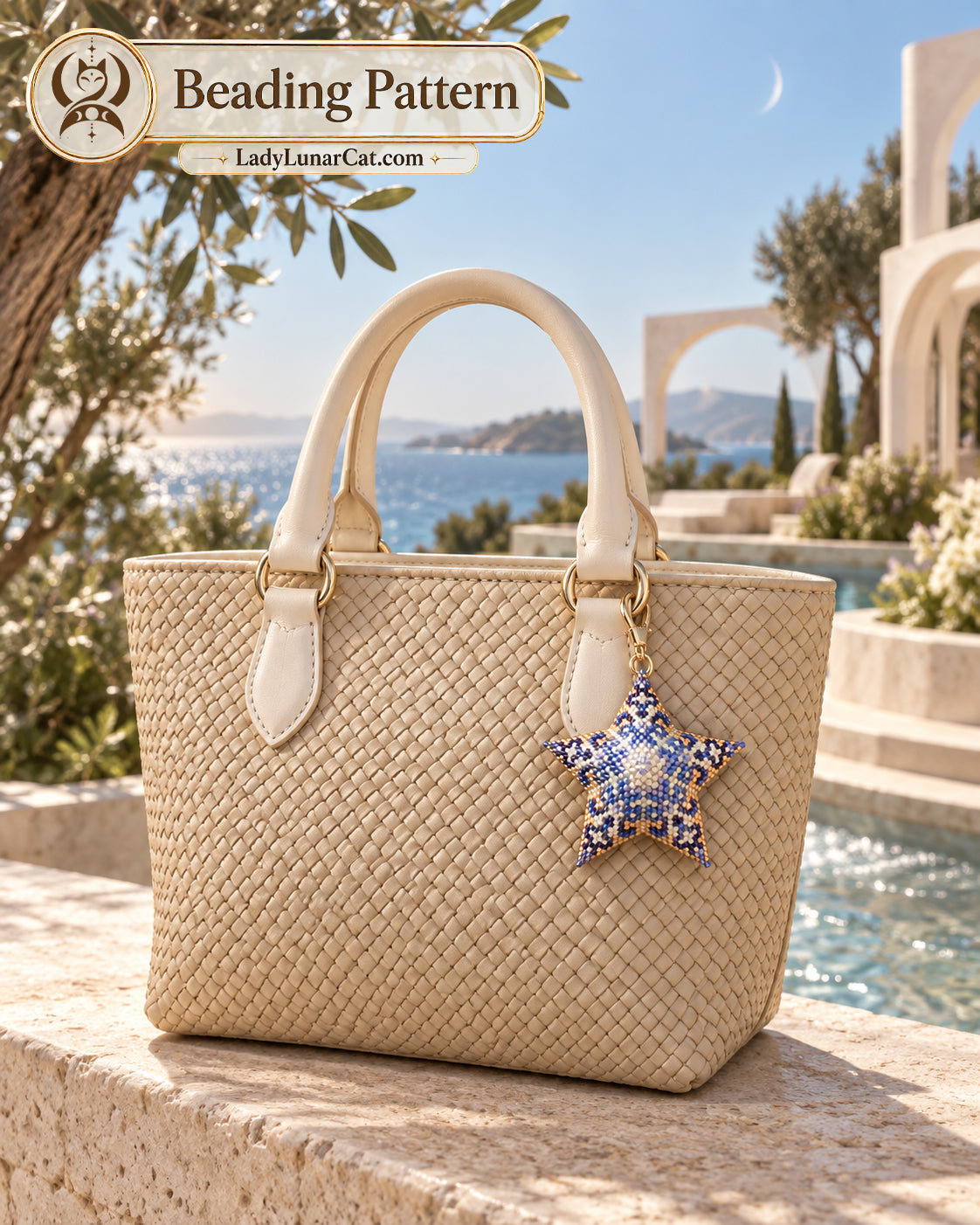Arcadia Peyote Star Pattern, 2 Sizes Blue Hydrangea Beading PDF 22PS003