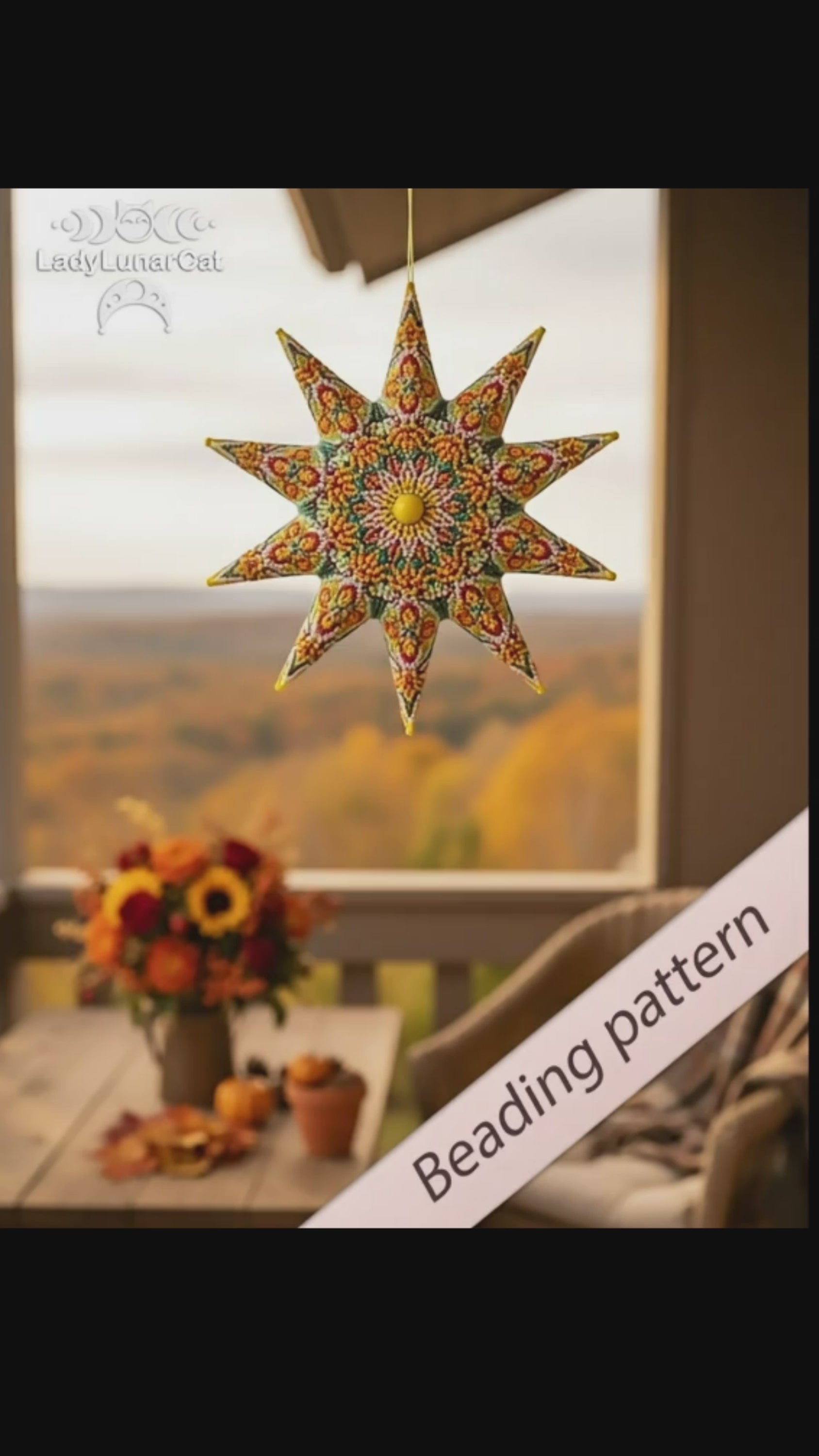 Warm Autumn 3D Peyote 2 Drop Star Pattern 23PS2D013 — beading process video tutorial, Lady Lunar Cat