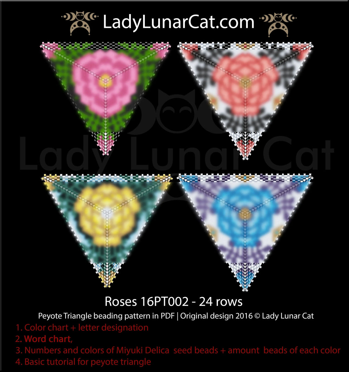Roses peyote triangle pattern PDF by Lady Lunar Cat — floral geometric 16PT002