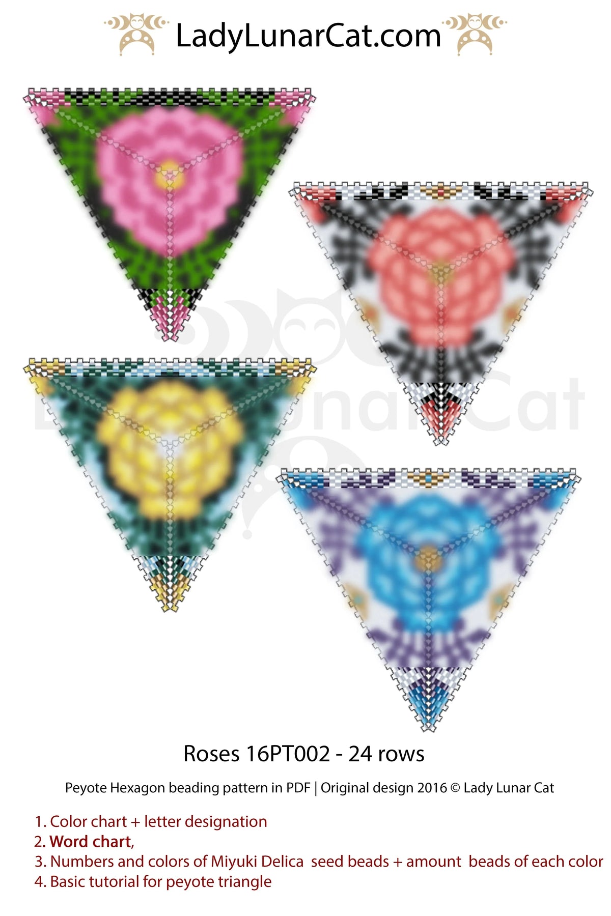 Peyote triangle pattern roses — 24–25 rows, advanced level, instant download
