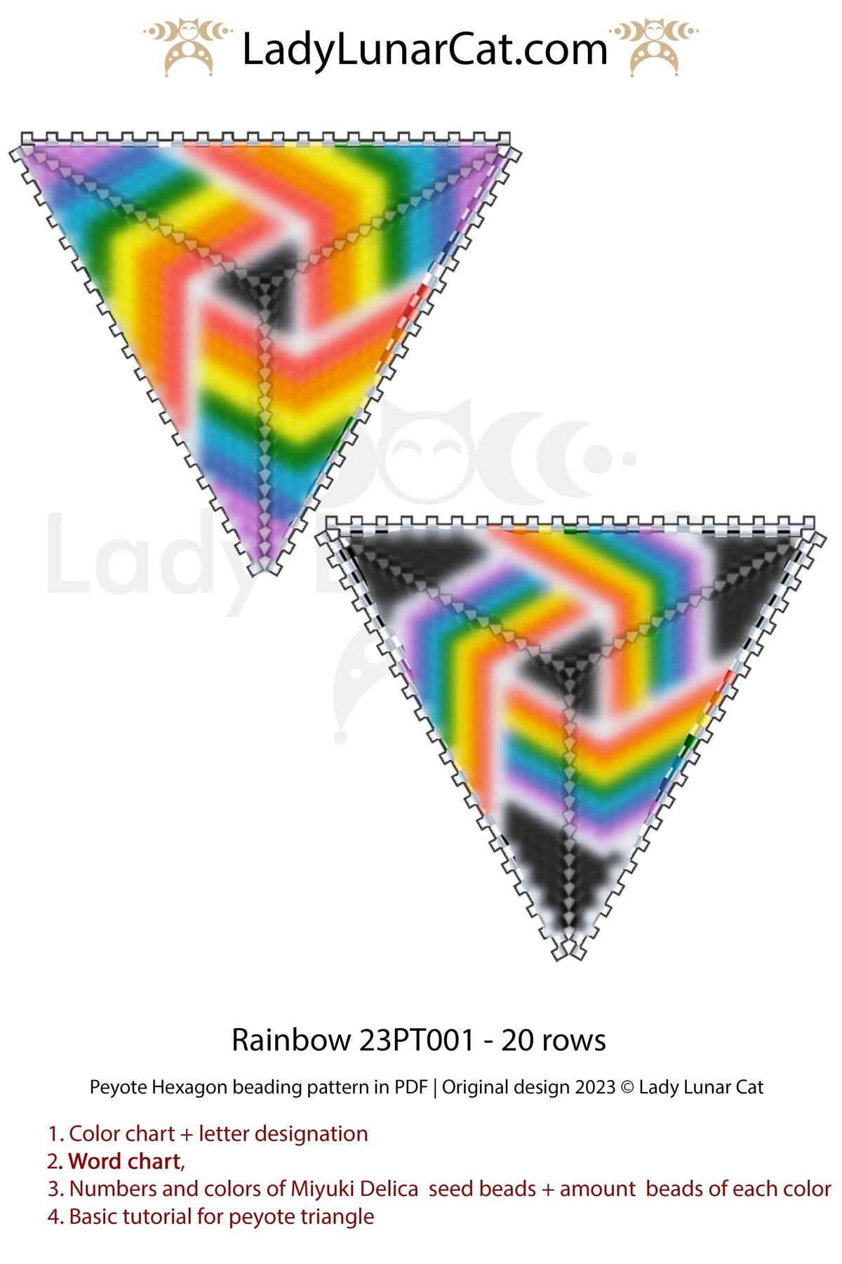 Peyote triangle rainbow — 20 rows, professional level, 2 colorways, instant download