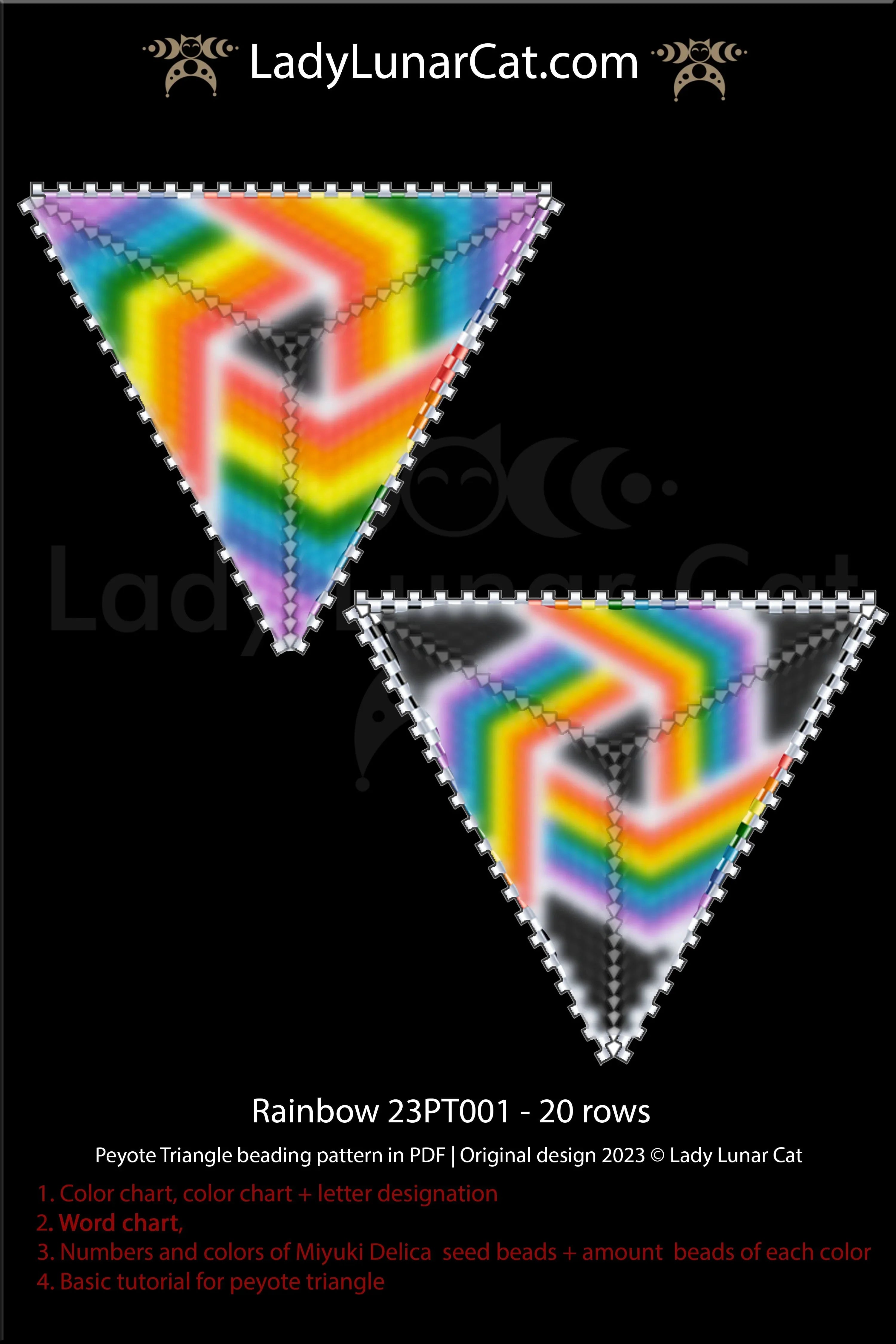 Beaded rainbow triangle earrings pendant — peyote tutorial PDF professional level