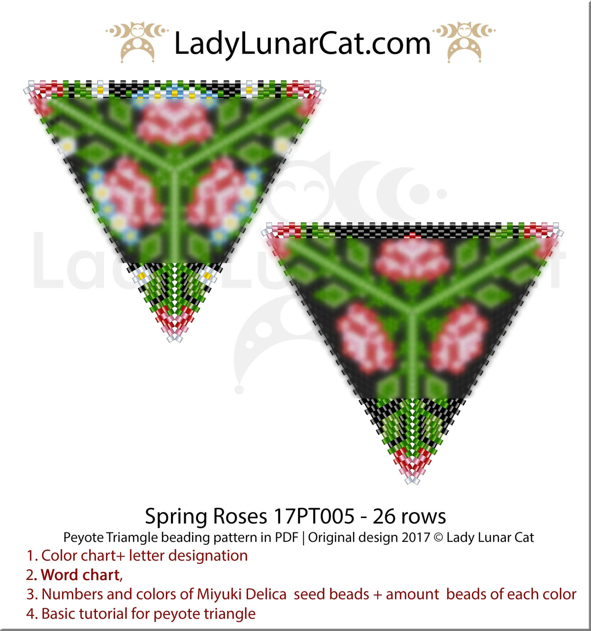 Spring Roses peyote triangle pattern PDF by Lady Lunar Cat — floral geometric 17PT005
