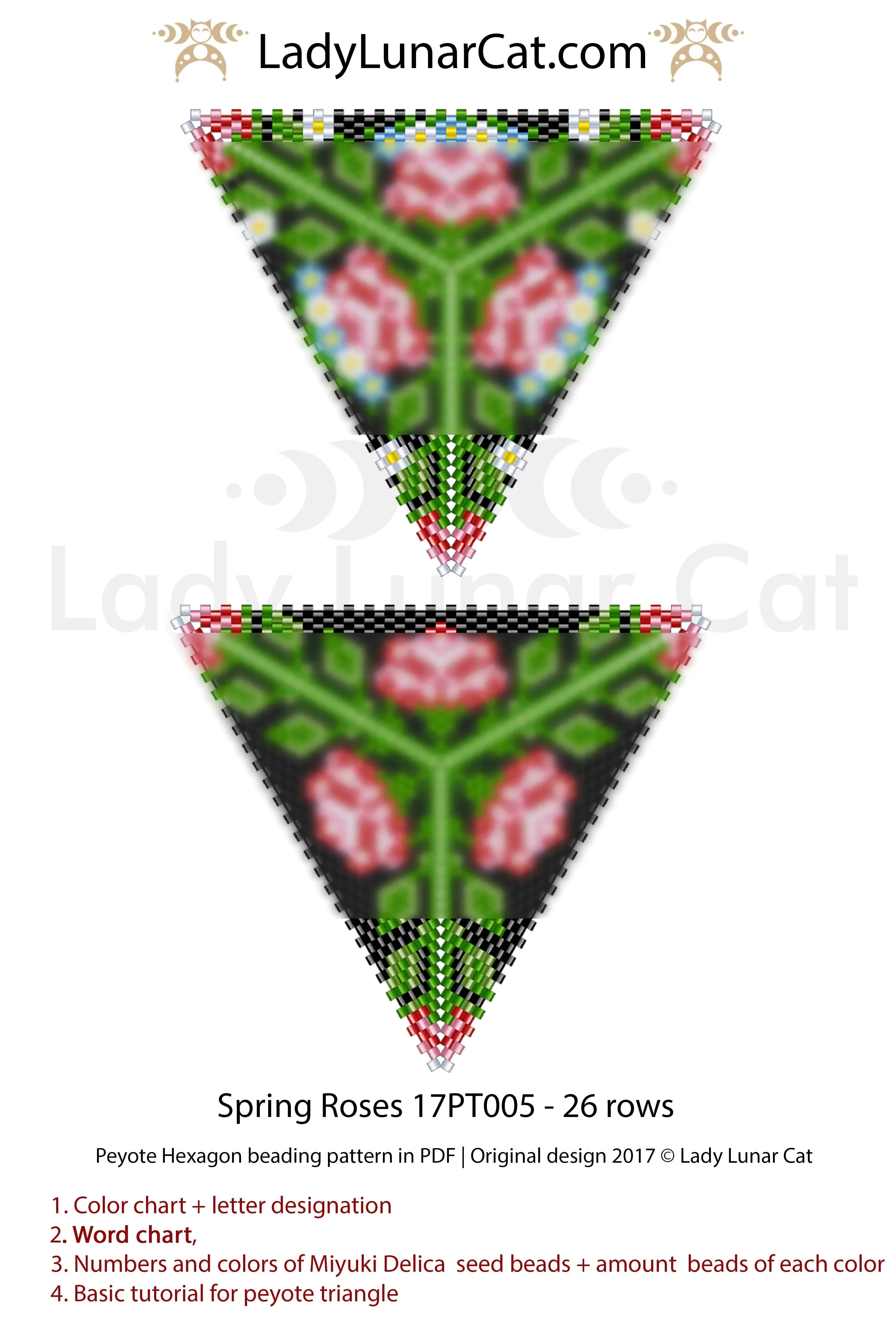Peyote triangle pattern spring roses — 26 rows, hard difficulty, instant download