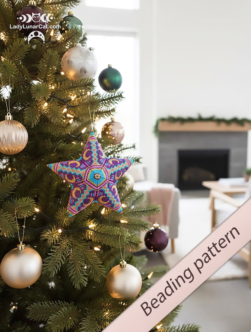 Peyote star patterns for beading Crescent moon 18PS023 LadyLunarCat