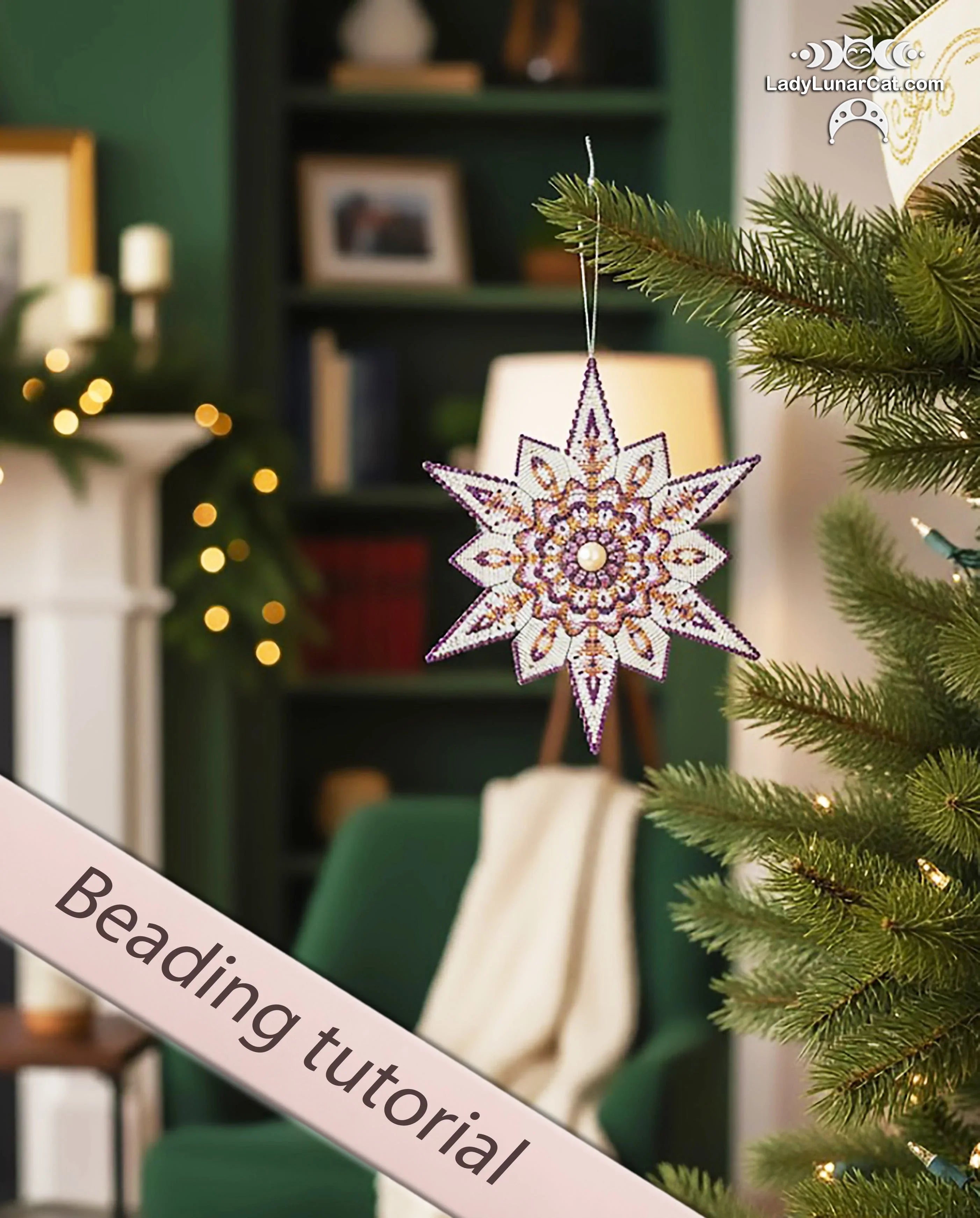 Snowflake beaded star pattern - peyote 3 drop christmas ornament beginner PDF LadyLunarCat