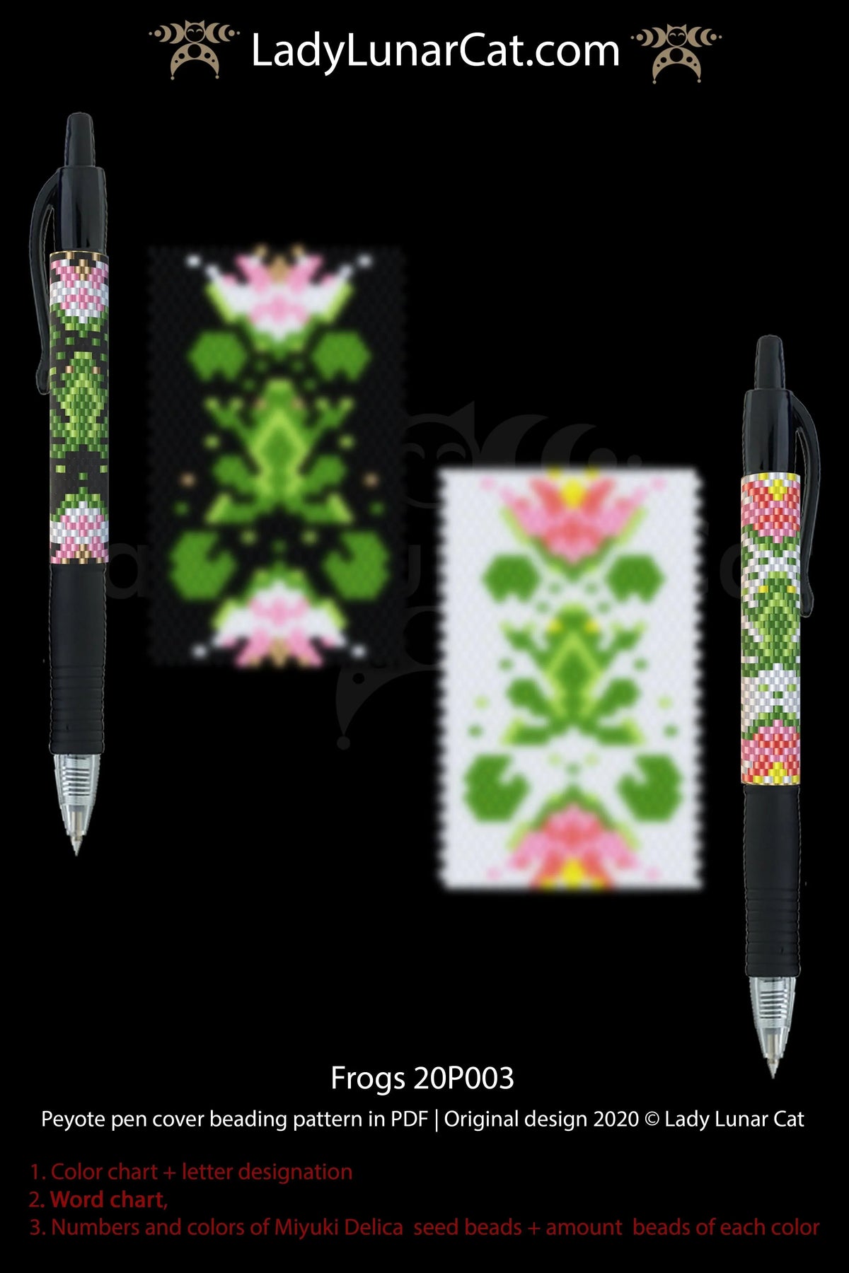 Frogs pen cover detail - cute frog motif close up 10 pages PDF LadyLunarCat
