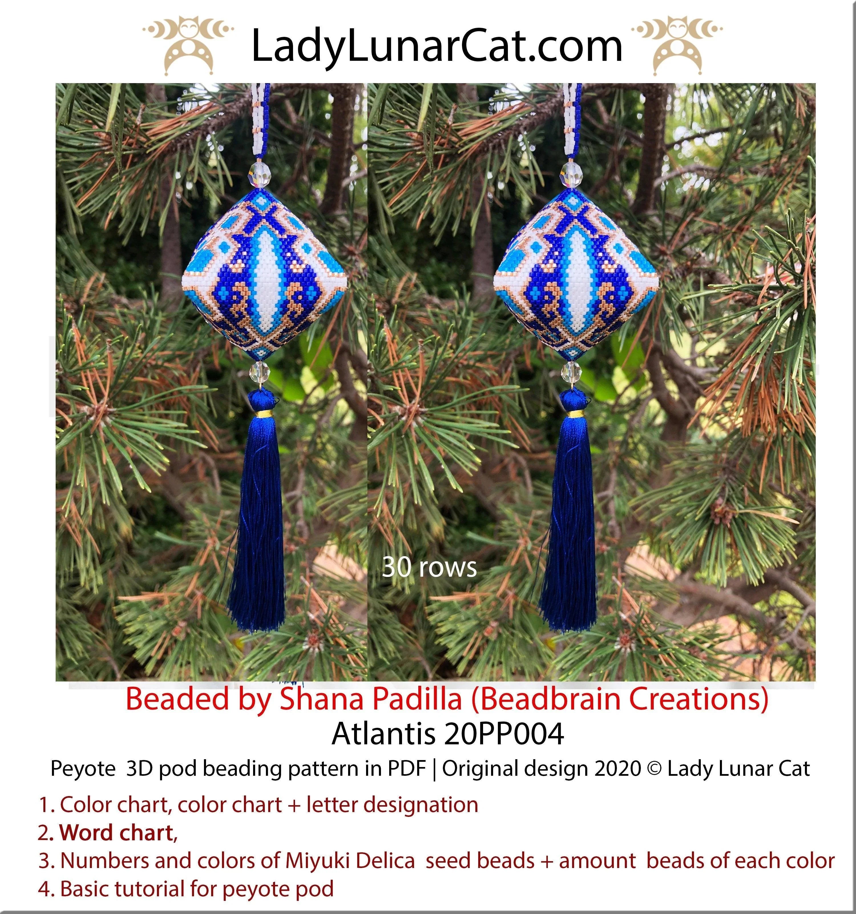Atlantis peyote pod pattern by Lady Lunar Cat — large ancient crystal Christmas geometric beading PDF 20PP004
