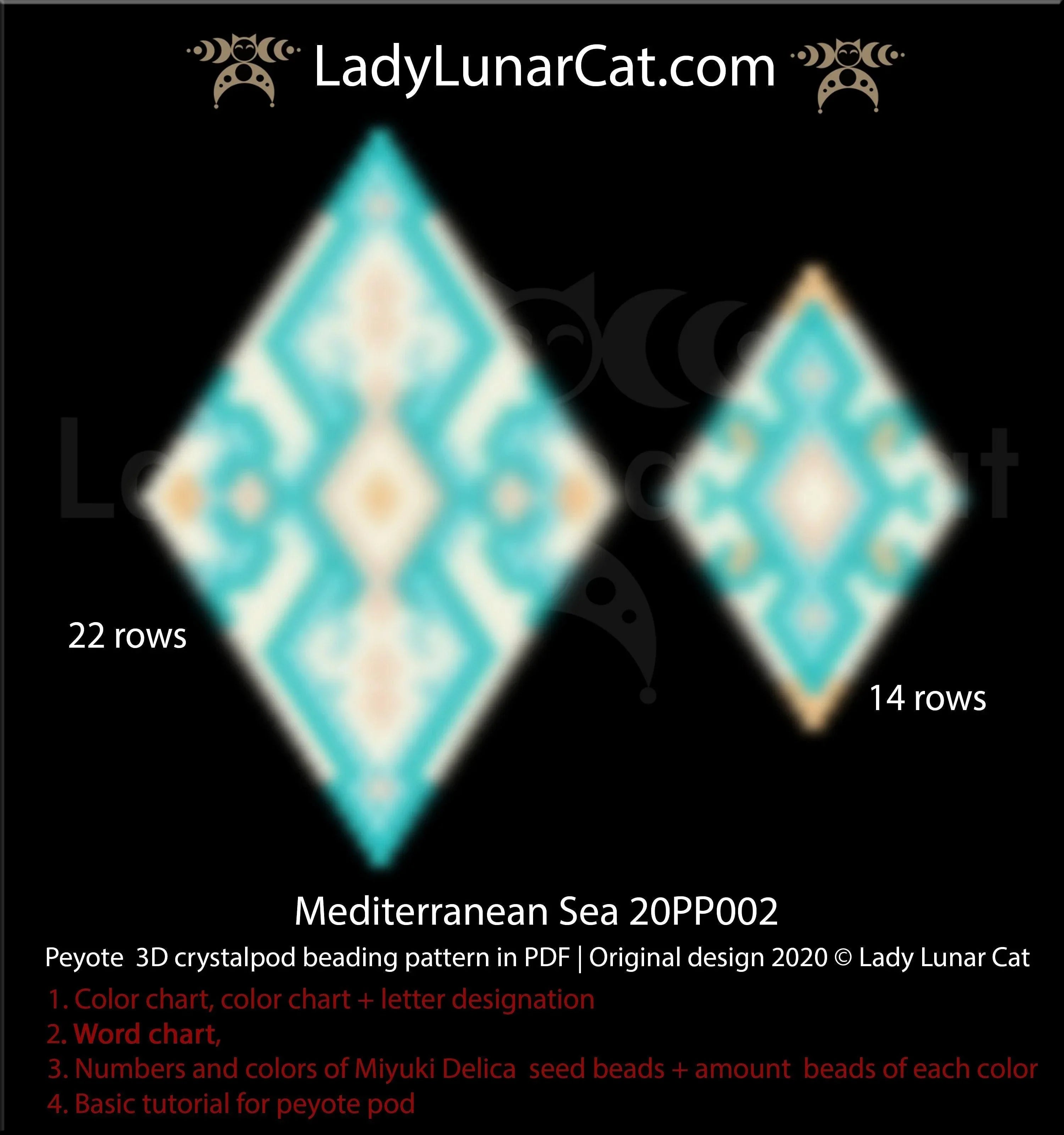 Mediterranean Sea large pod - 43 beads 22 rows ocean blue Miyuki Delica LadyLunarCat