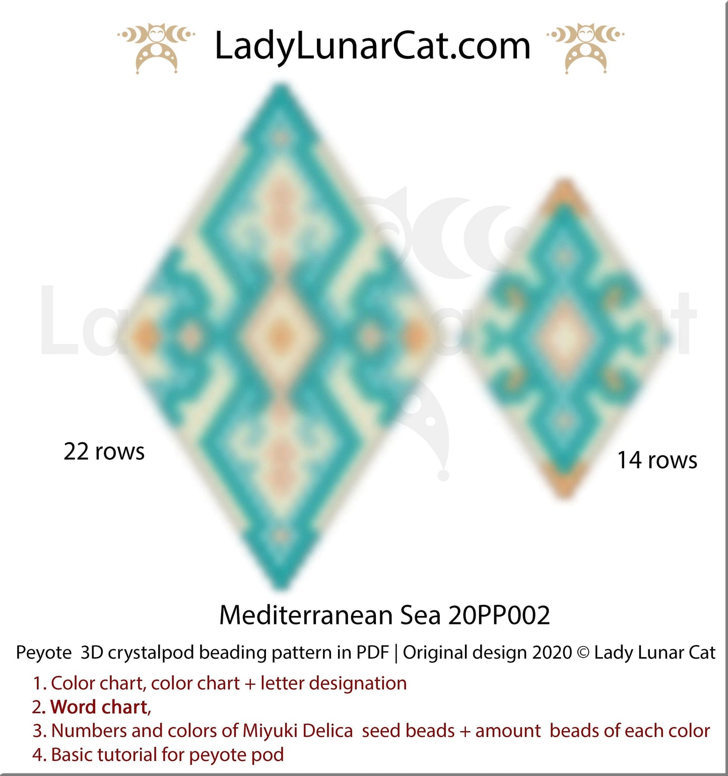 3d Peyote pod patterns for beading Mediterranean Sea 20PP002 LadyLunarCat