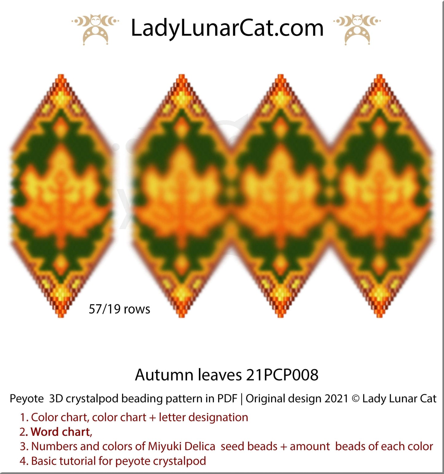 3d peyote pod pattern for beading Autumn leaves 21PCP008 LadyLunarCat