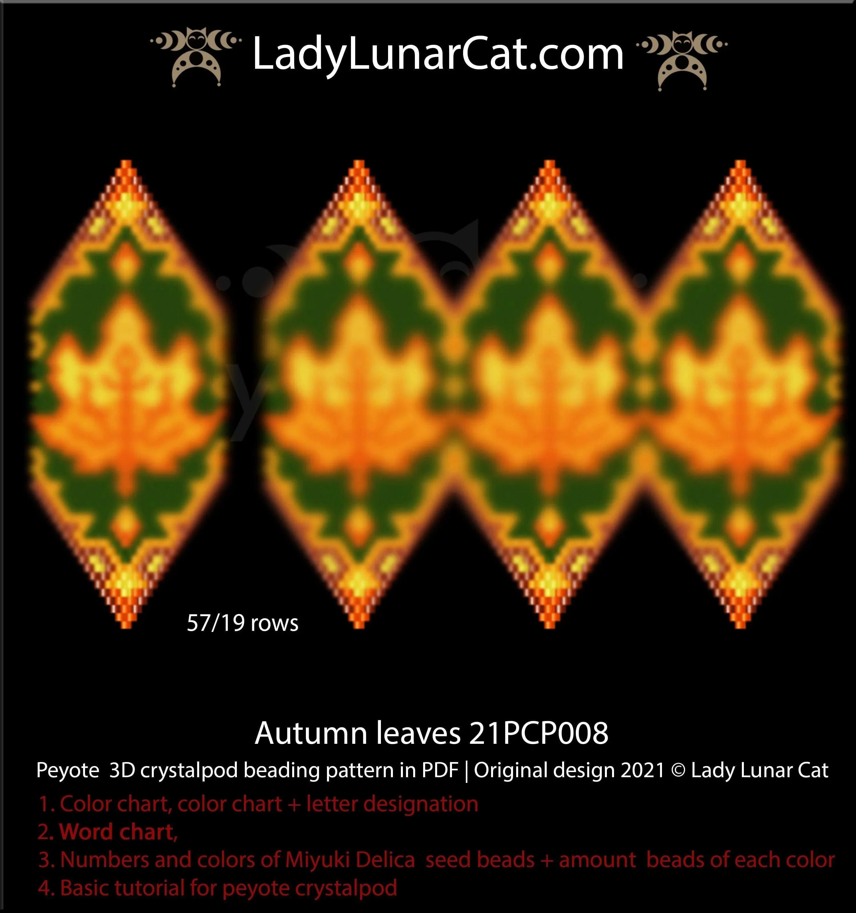 Autumn leaves peyote pod — 5 colors, 57-bead pod, 2-3-4 petals, Miyuki Delica 11/0