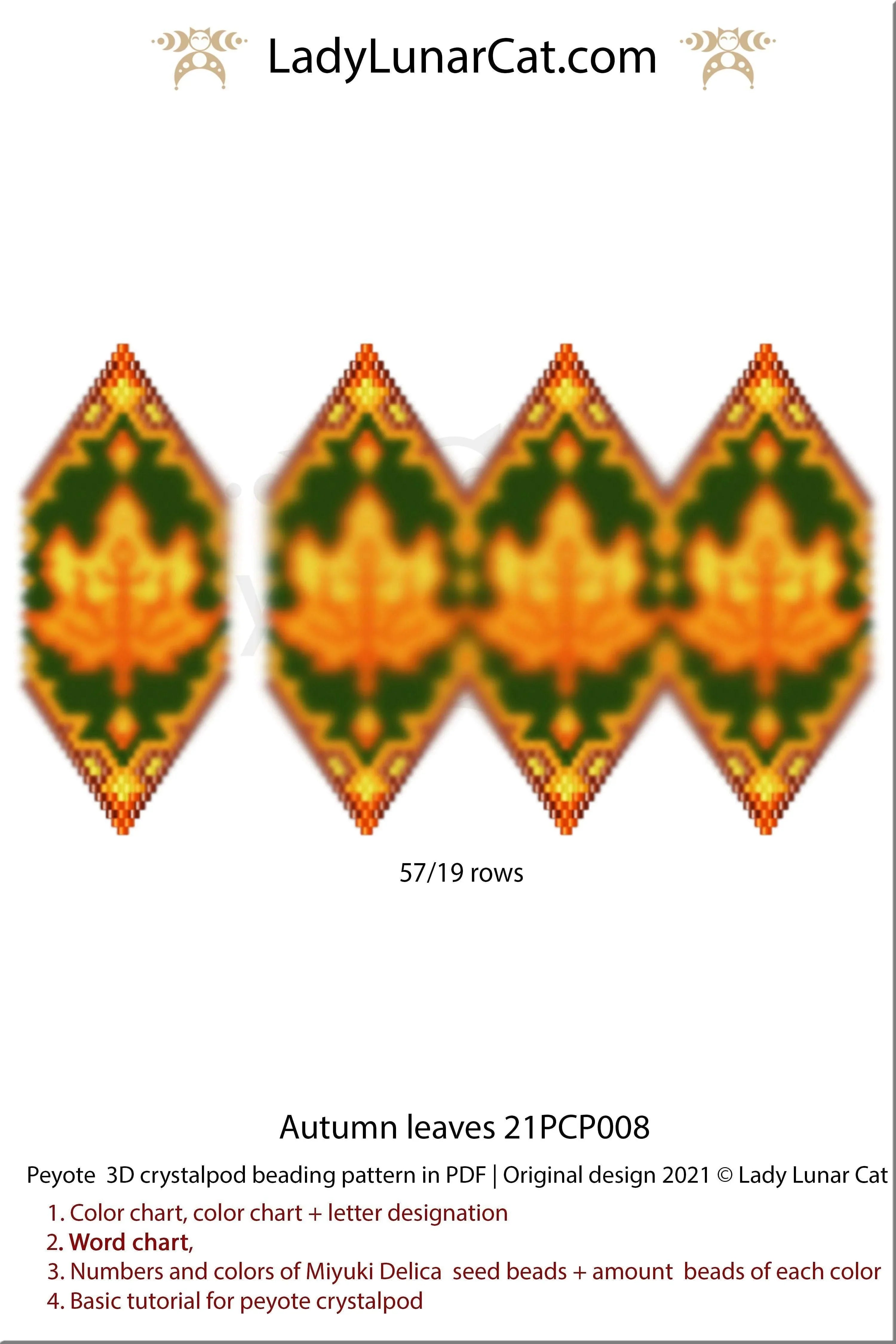 Beaded autumn leaves pod pendant — 3D peyote tutorial PDF for all levels