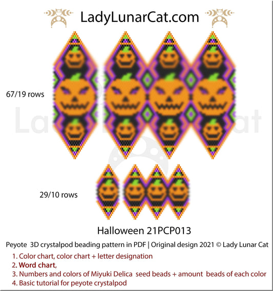 3d peyote pod pattern for beading, DIY Halloween tutorial  Lady Lunar Cat