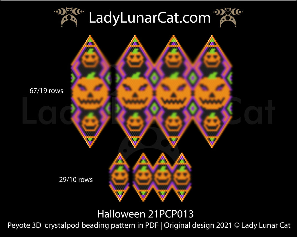 3d peyote pod pattern for beading, DIY Halloween tutorial by Lady Lunar Cat