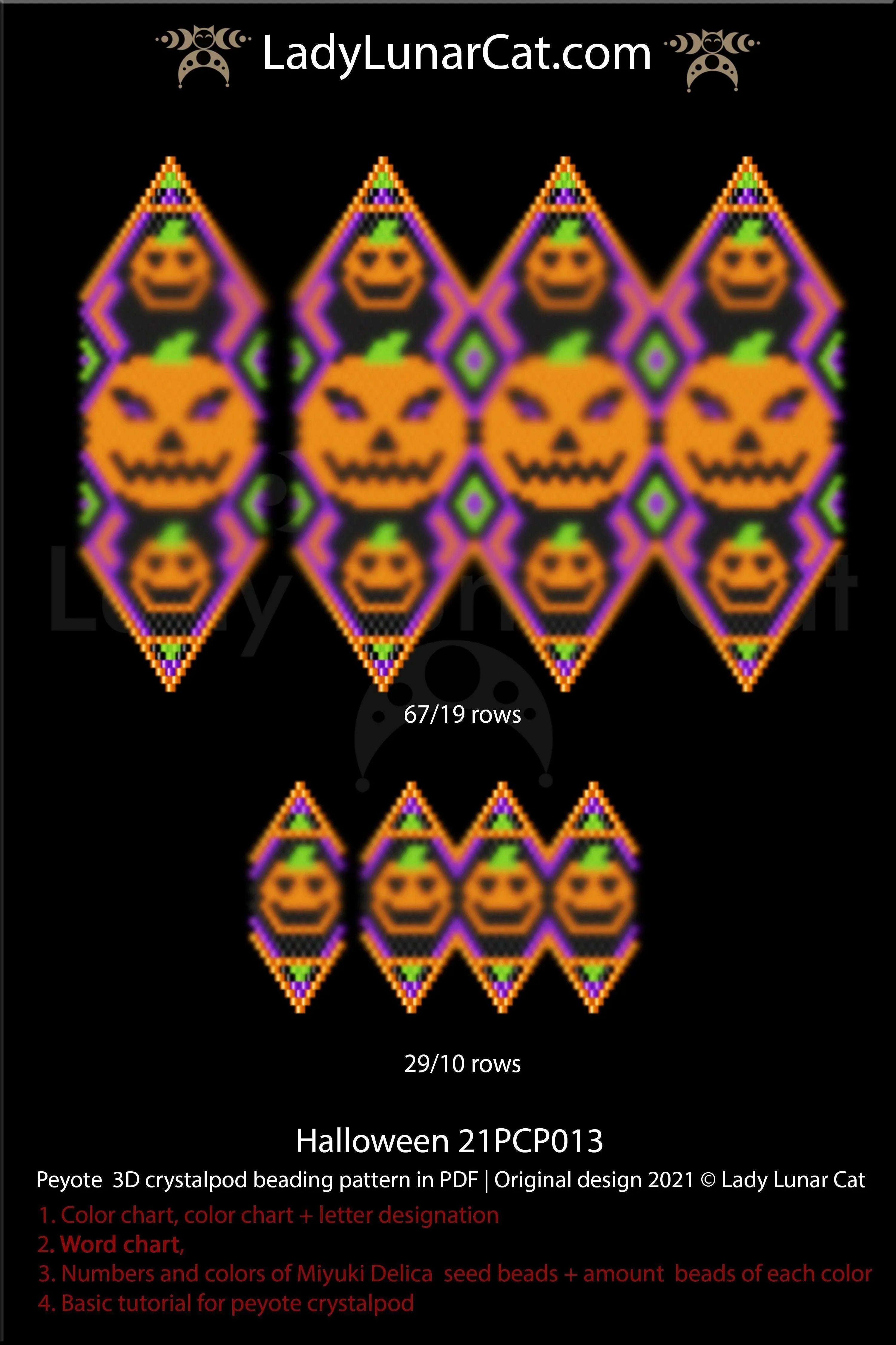 3D peyote crystalpod Halloween pumpkin — large & small, spooky pendant, instant download