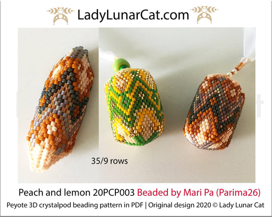 3d peyote pod pattern or crystal pod pattern for beading Peach and lemon 20PCP003 LadyLunarCat