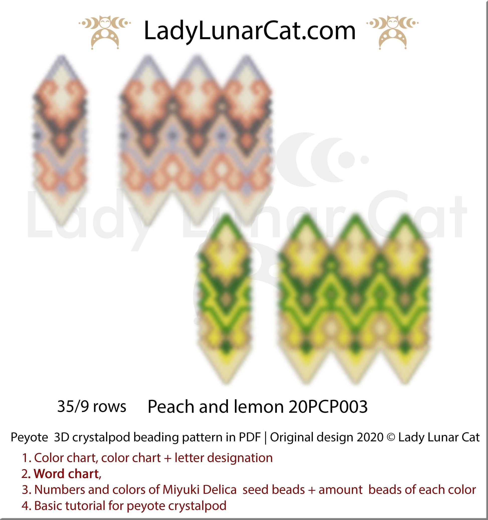3d peyote pod pattern or crystal pod pattern for beading Peach and lemon 20PCP003 LadyLunarCat