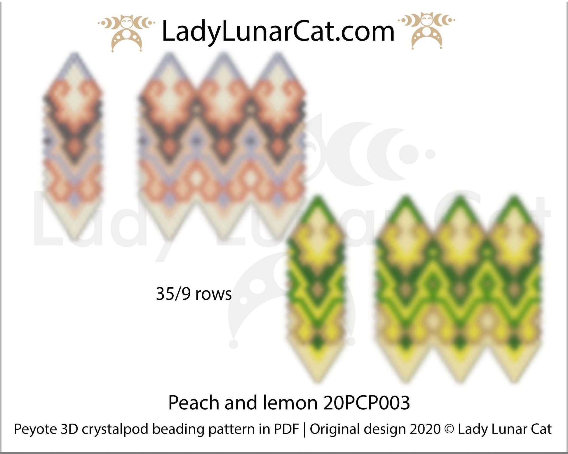 3d peyote pod pattern or crystal pod pattern for beading Peach and lemon 20PCP003 LadyLunarCat