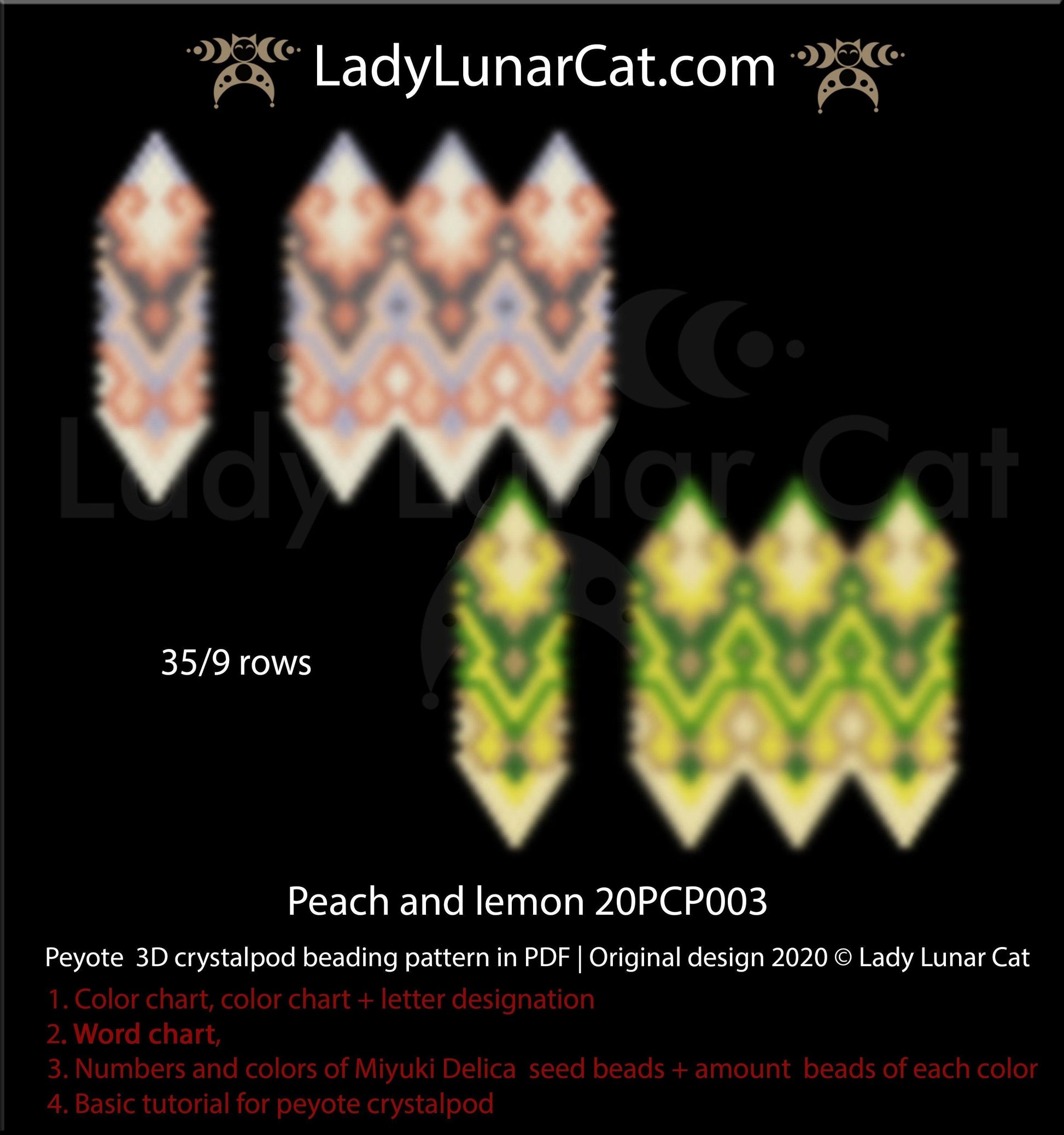 3d peyote pod pattern or crystal pod pattern for beading Peach and lemon 20PCP003 LadyLunarCat