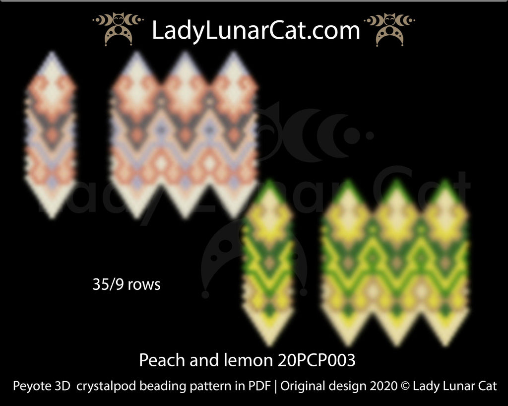 3d peyote pod pattern or crystal pod pattern for beading Peach and lemon 20PCP003 LadyLunarCat