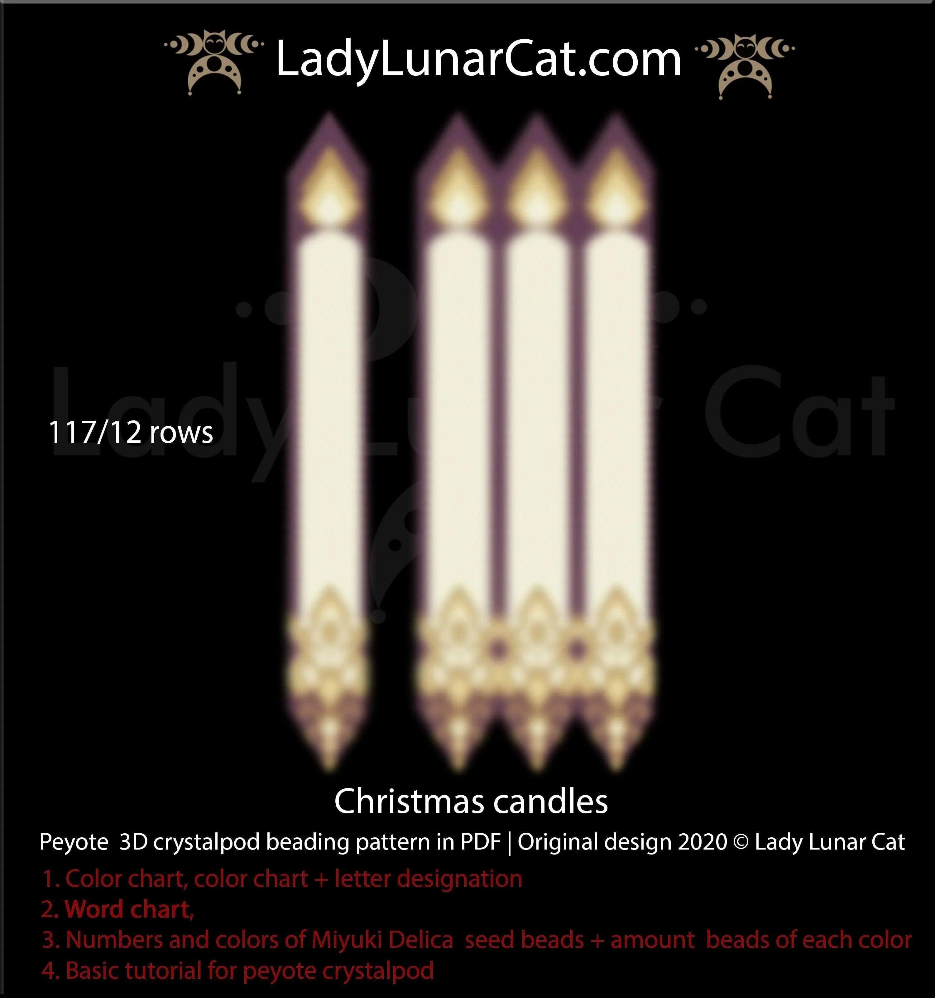 Christmas Tree Candles beaded by Teresa Sherwood Silverzith - finished example LadyLunarCat