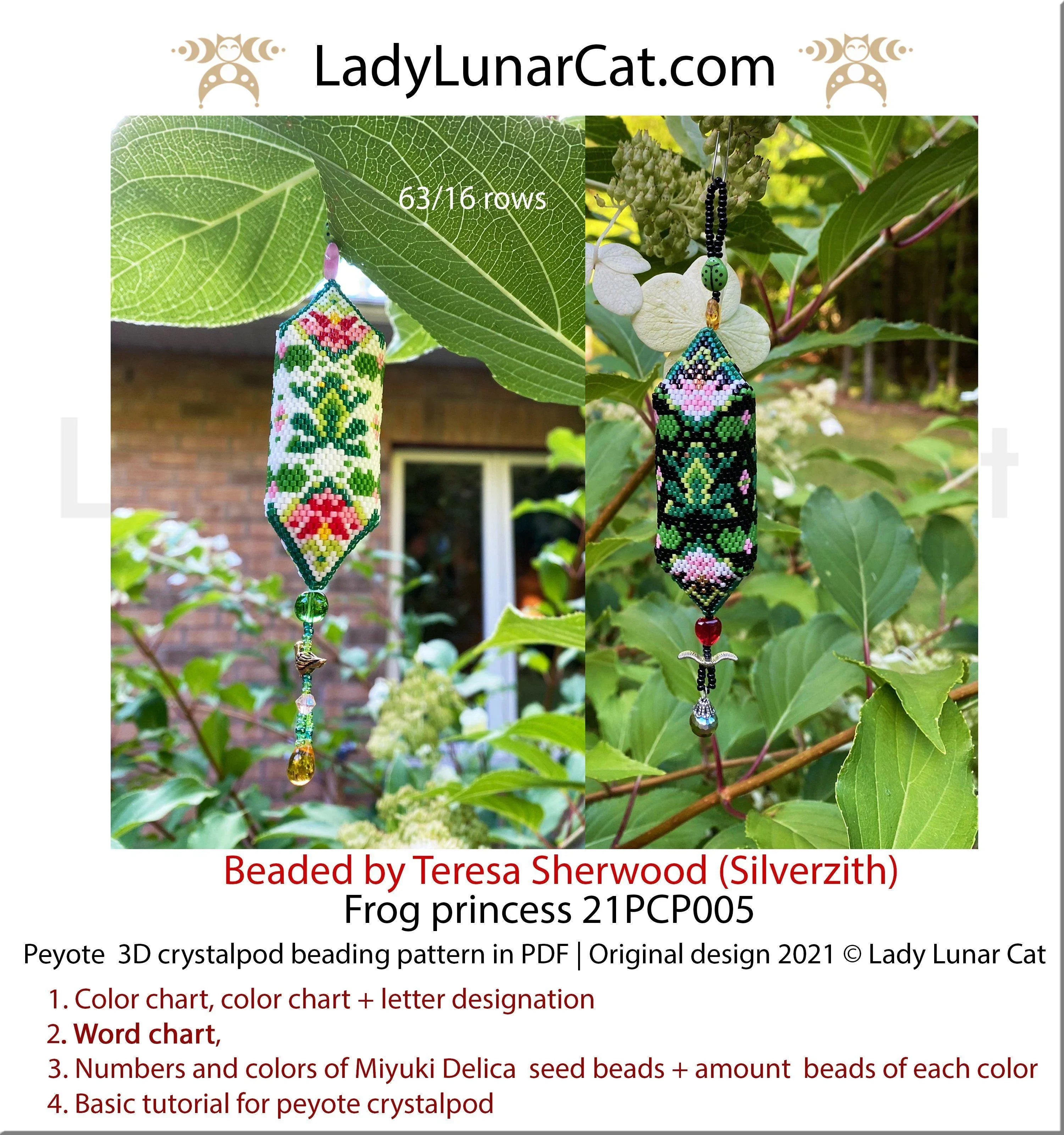 Frog Princess crystalpod pattern PDF by Lady Lunar Cat — water lily peyote 21PCP005