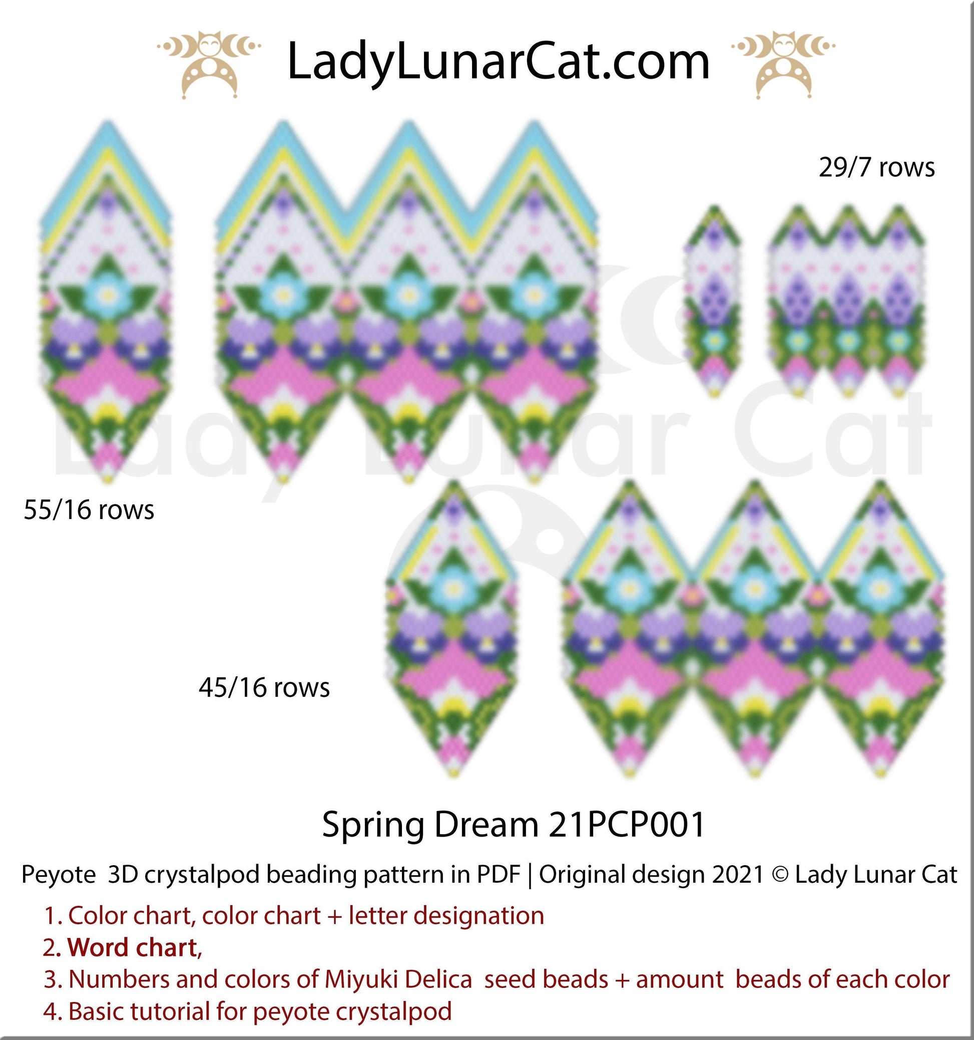 3d peyote pod pattern or crystalpod pattern for beading  Spring Dream 21PCP001 LadyLunarCat
