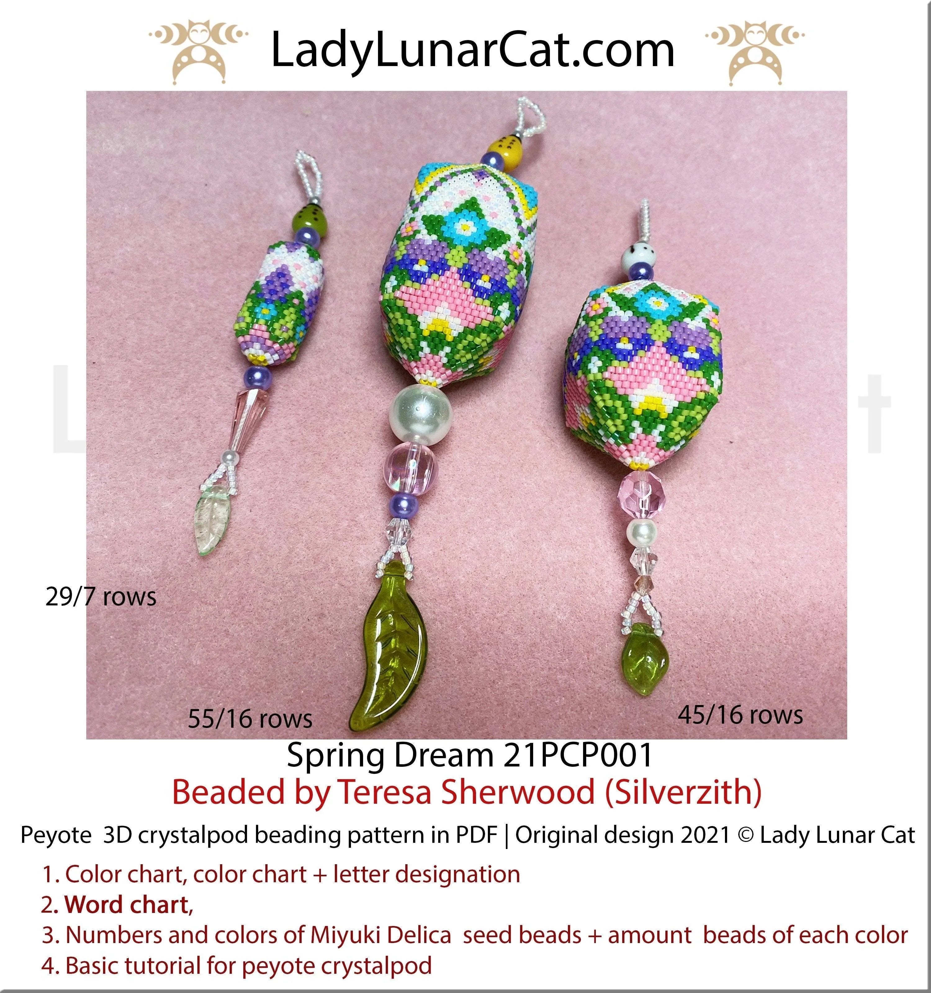 Spring dream crystalpod pattern by Lady Lunar Cat — 3 sizes spring floral beading PDF 21PCP001