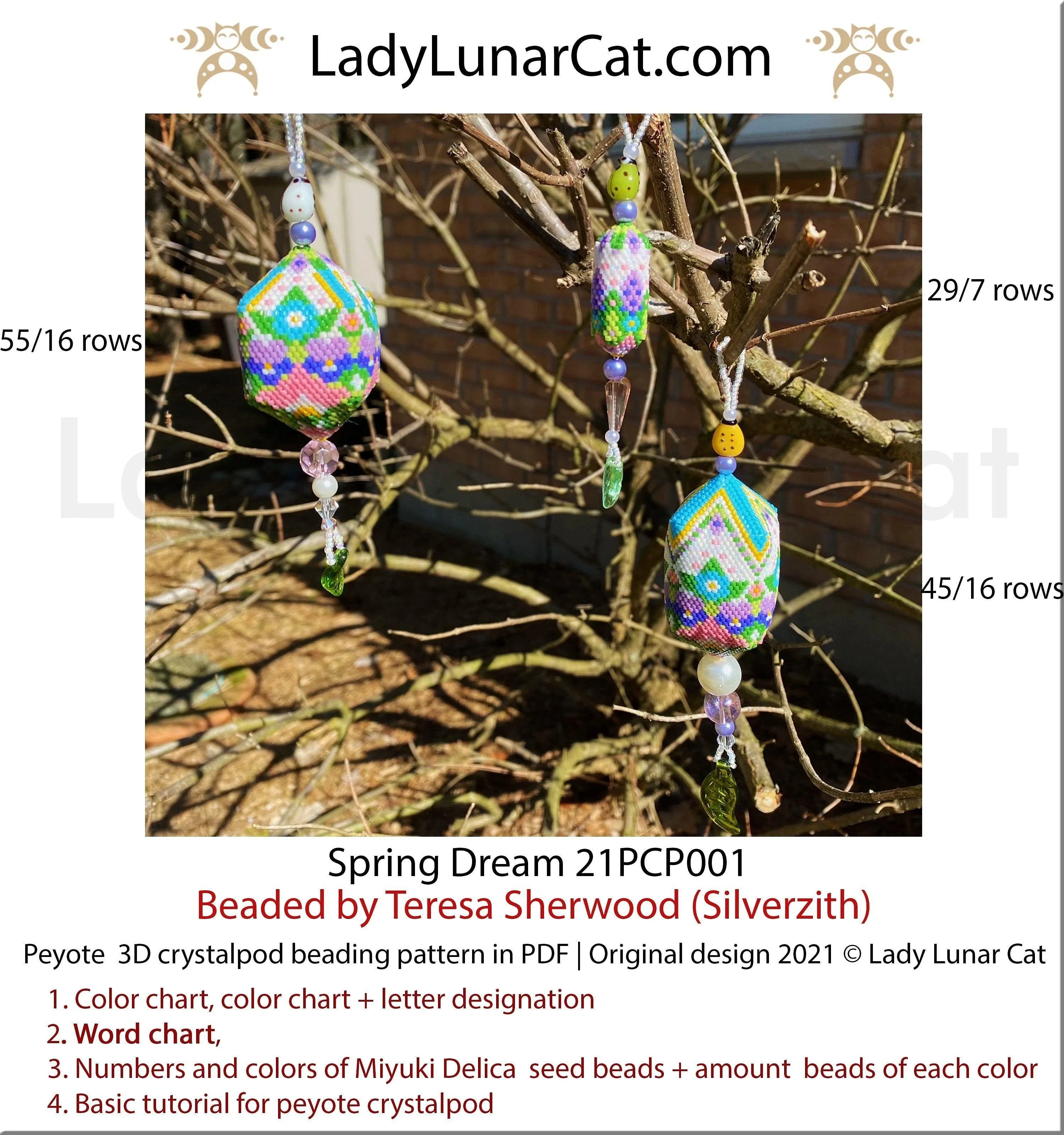 3D peyote crystalpod spring dream — floral spring pendant earrings instant download LadyLunarCat