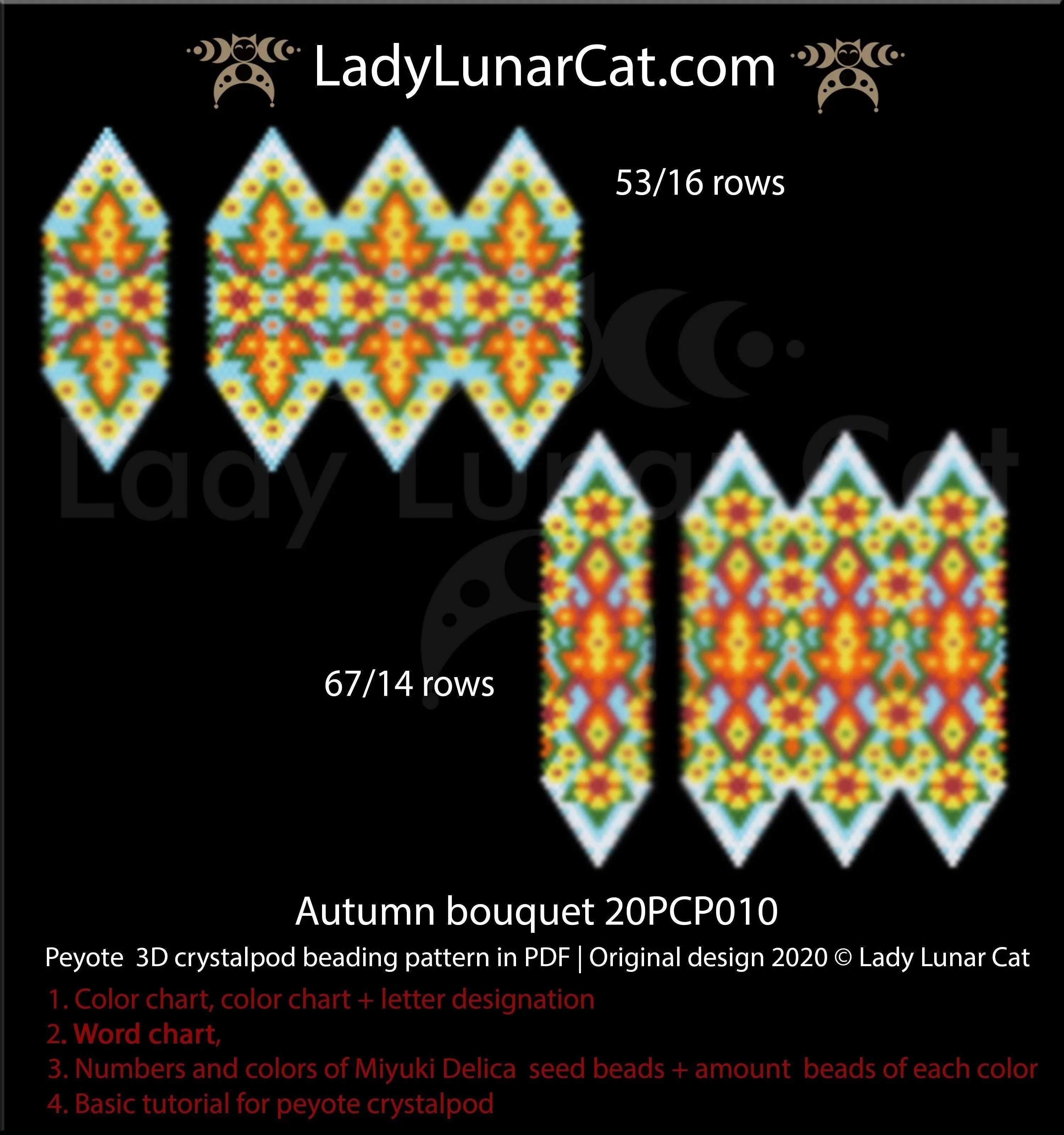 Autumn bouquet peyote crystalpod — 2 sizes fall floral pendant earrings beading LadyLunarCat