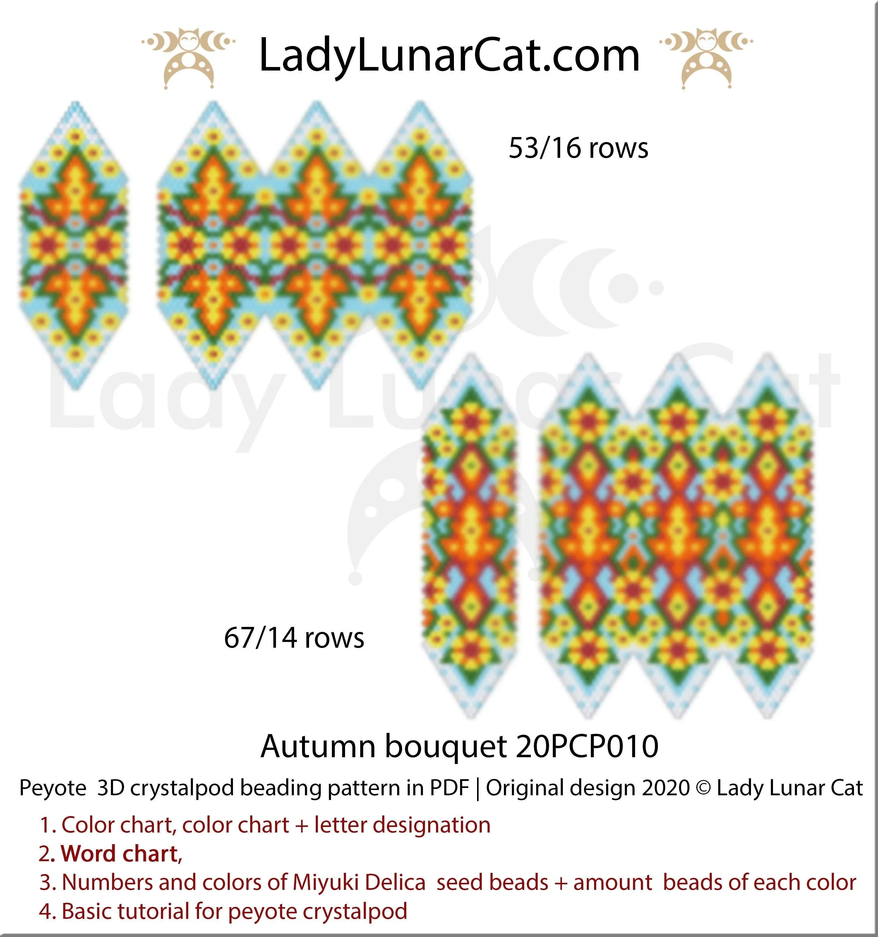3D peyote crystalpod autumn bouquet — 2 sizes fall floral pendant instant download LadyLunarCat