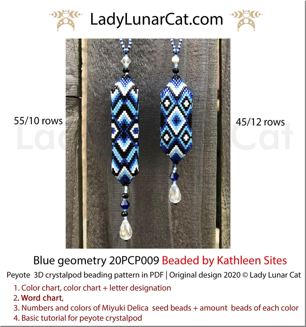3d peyote pod pattern or crystalpod pattern for beading Blue geometry 20PCP009 LadyLunarCat