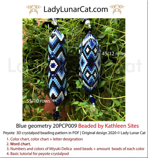 Blue geometry peyote crystalpod — 2 sizes, 4 colors, Miyuki Delica 11/0