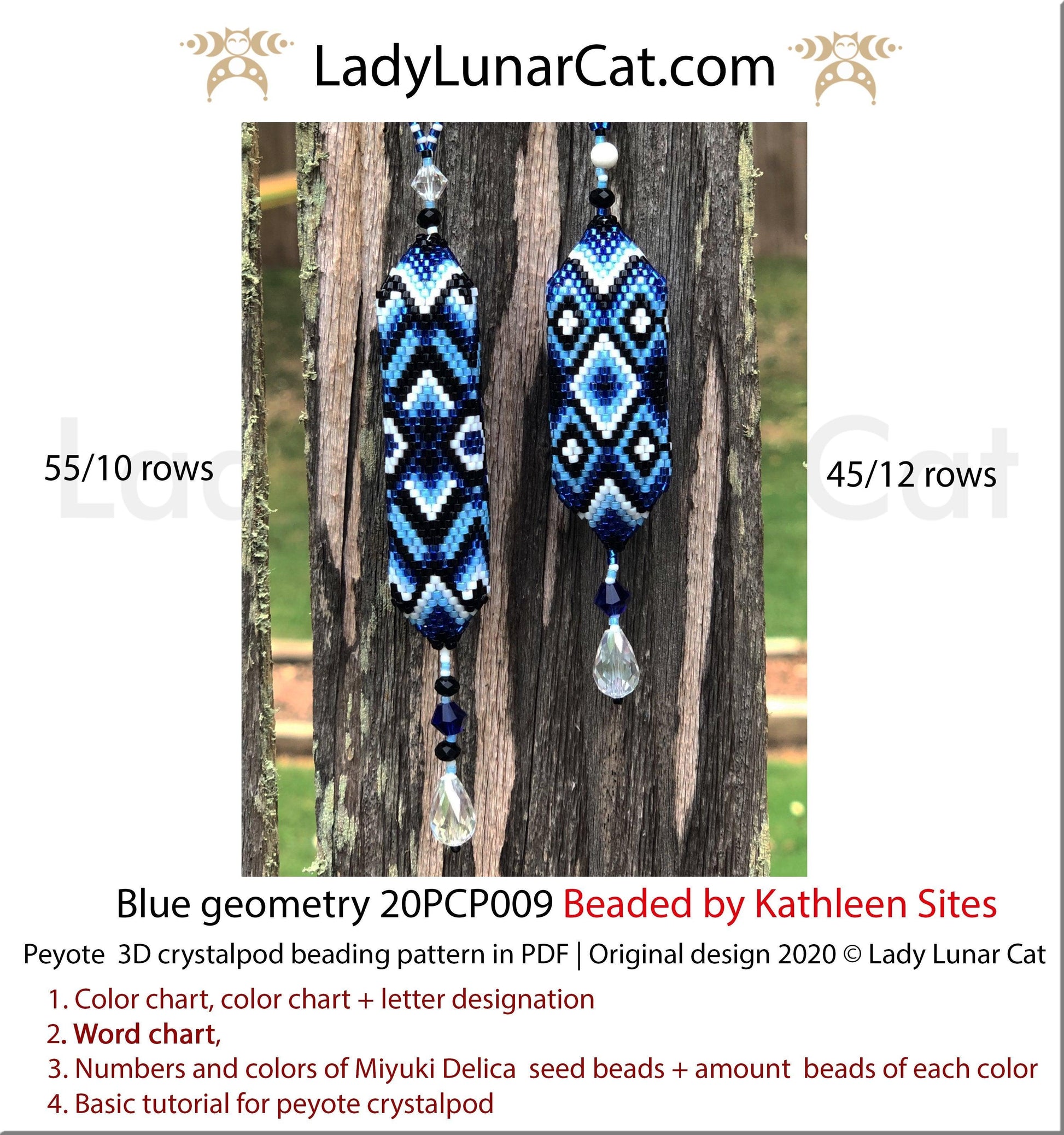 3d peyote pod pattern or crystalpod pattern for beading Blue geometry 20PCP009 LadyLunarCat