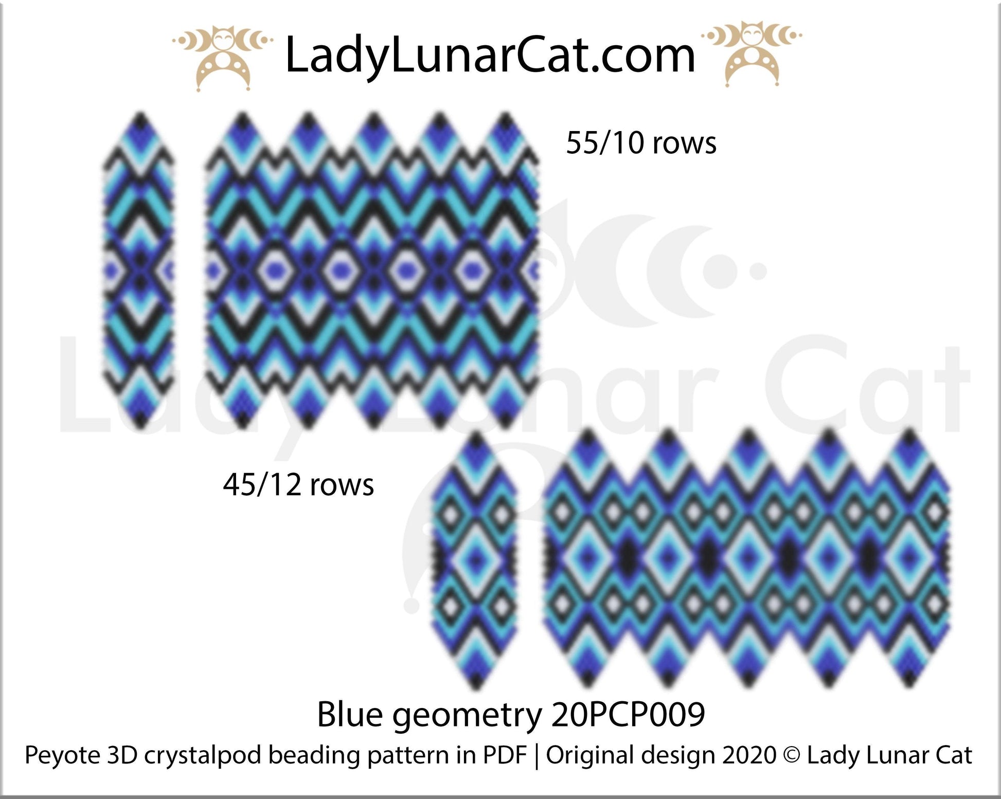 3d peyote pod pattern or crystalpod pattern for beading Blue geometry 20PCP009 LadyLunarCat