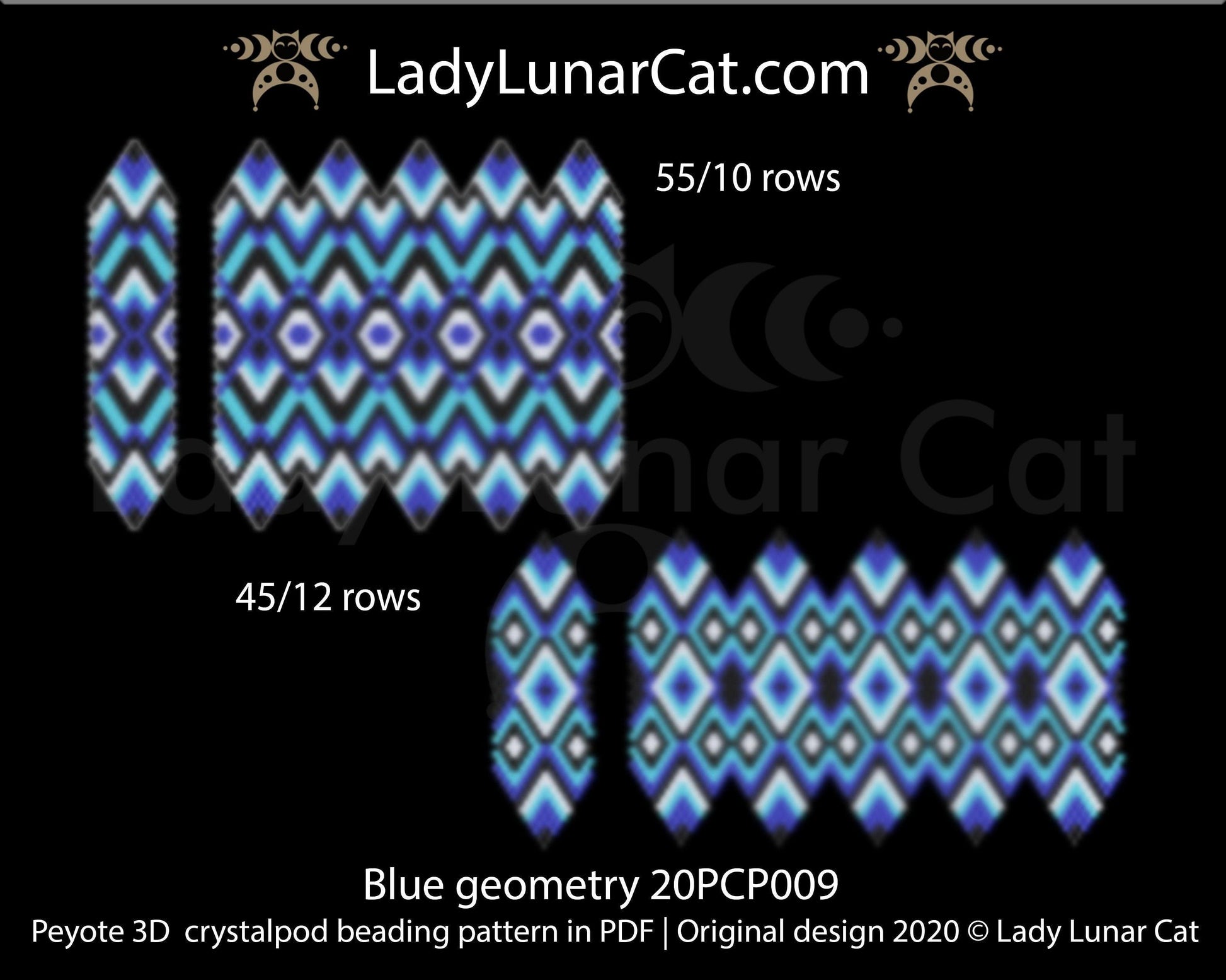 3d peyote pod pattern or crystalpod pattern for beading Blue geometry 20PCP009 LadyLunarCat