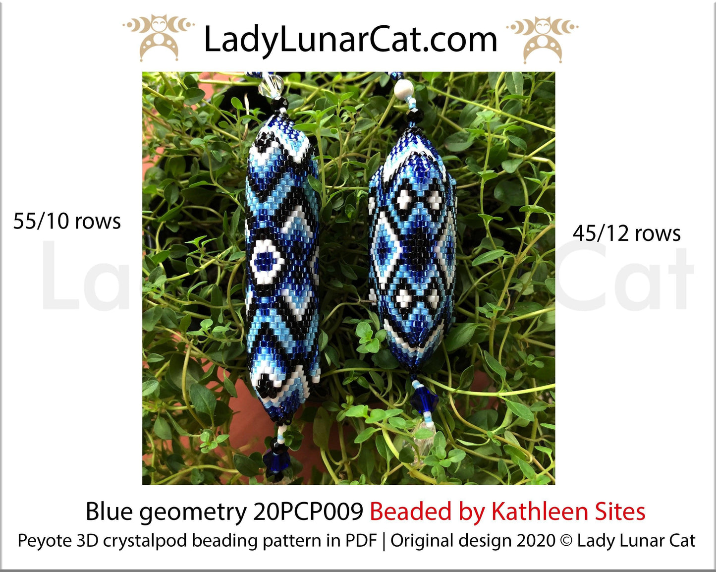 3d peyote pod pattern or crystalpod pattern for beading Blue geometry 20PCP009 LadyLunarCat