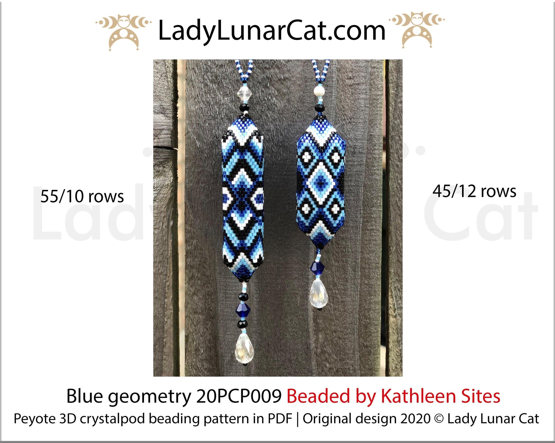 3d peyote pod pattern or crystalpod pattern for beading Blue geometry 20PCP009 LadyLunarCat