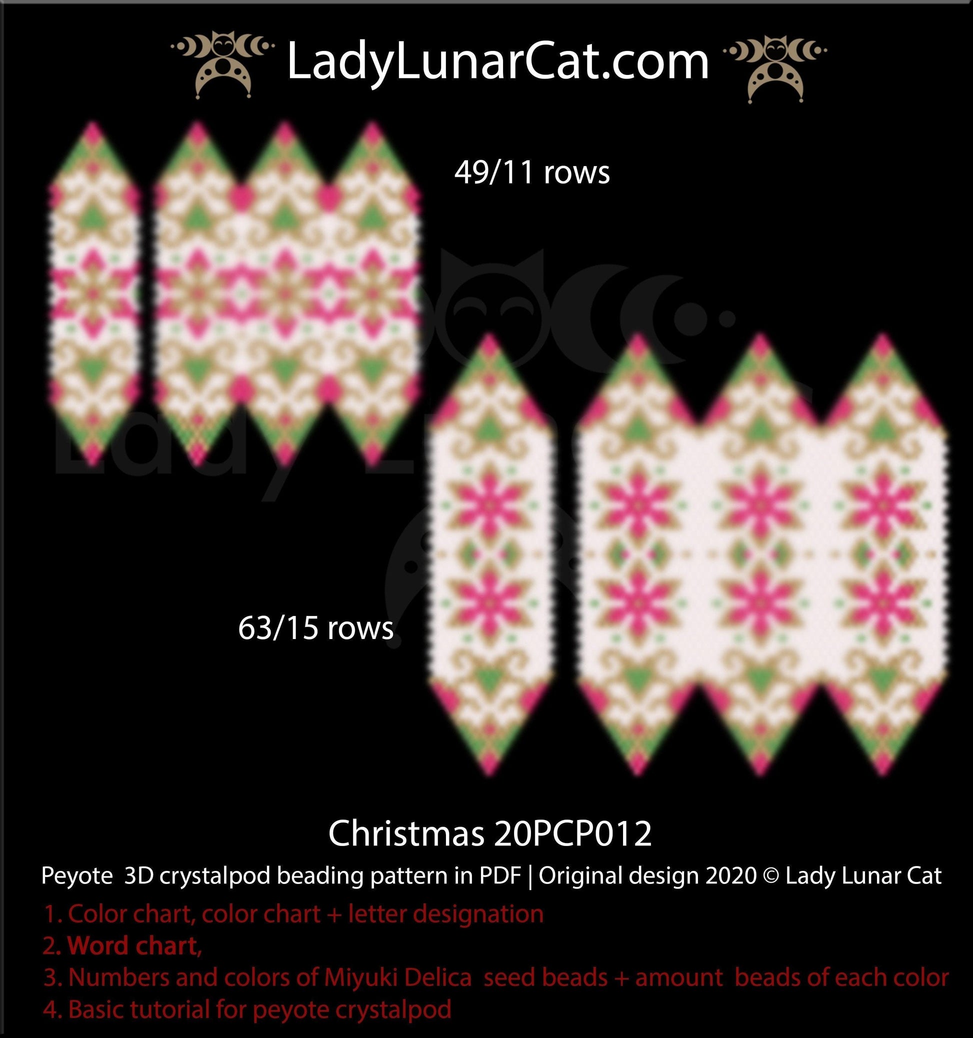 3d peyote pod pattern or crystalpod pattern for beading Christmas 20PCP012 LadyLunarCat