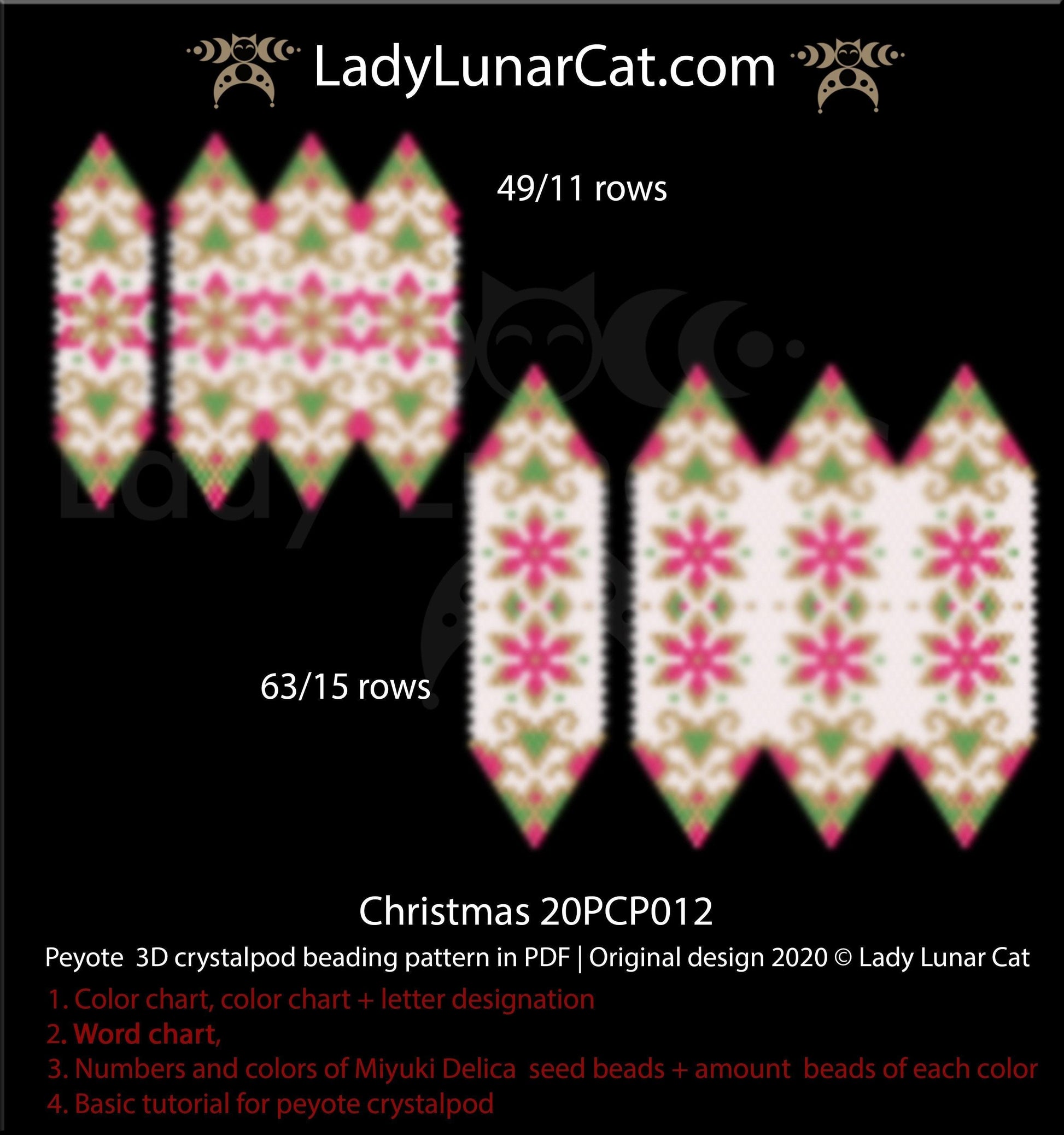 3d peyote pod pattern or crystalpod pattern for beading Christmas 20PCP012 LadyLunarCat